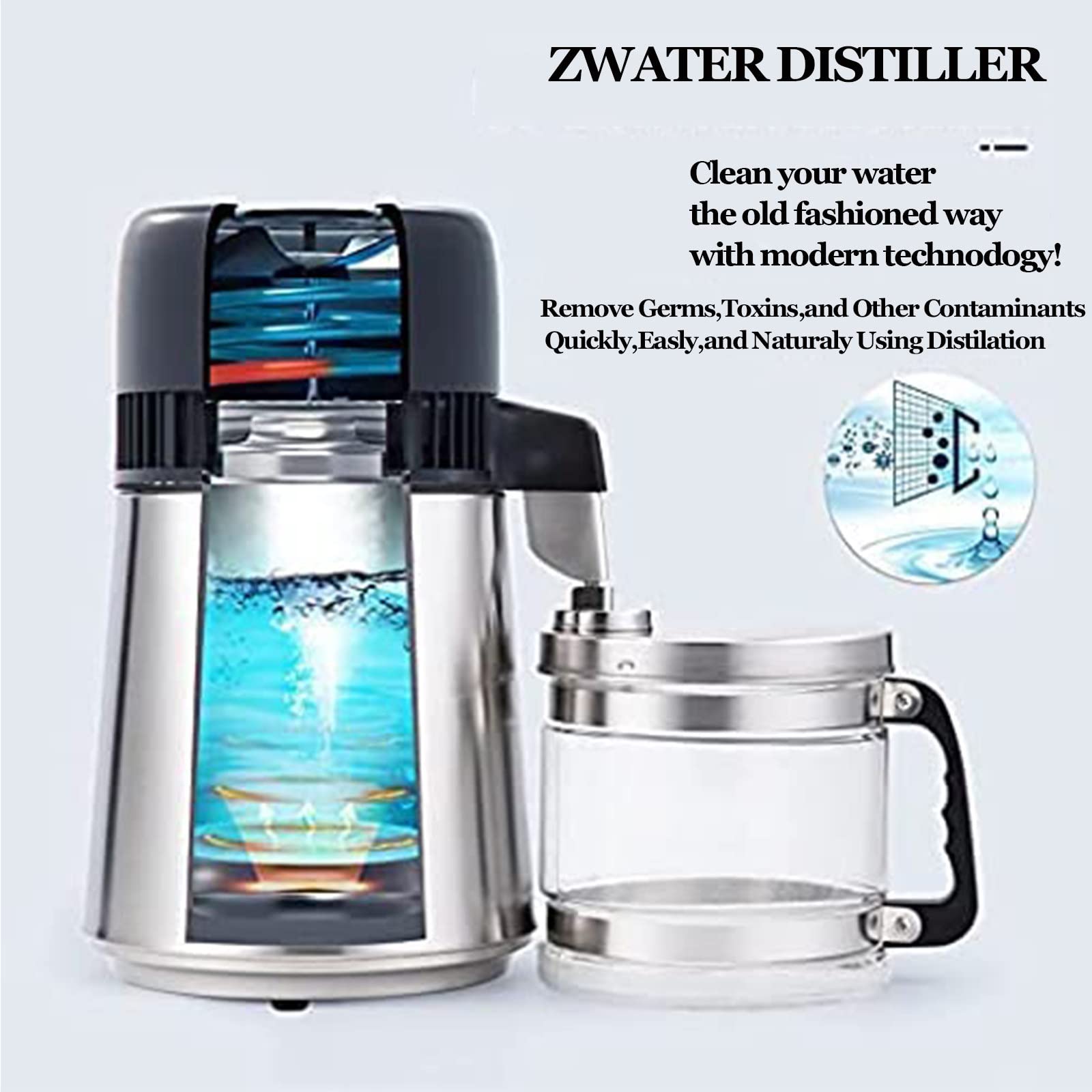 XYEJL 4L Household Water Distiller with Dual Temperature Display - 750W Glass Water Purifier for Clean Distilled Water - Perfect for Home & Office Use (Silver) | Make Pure Drinking Water for Coffee, Baby Formula & Healthy Living