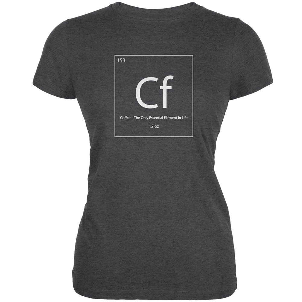 Old Glory Coffee Periodic Table Dark Heather Juniors Soft Cotton T-Shirt - X-Large | Science Lover Gift, Casual Wear, Coffee Enthusiast Outfit