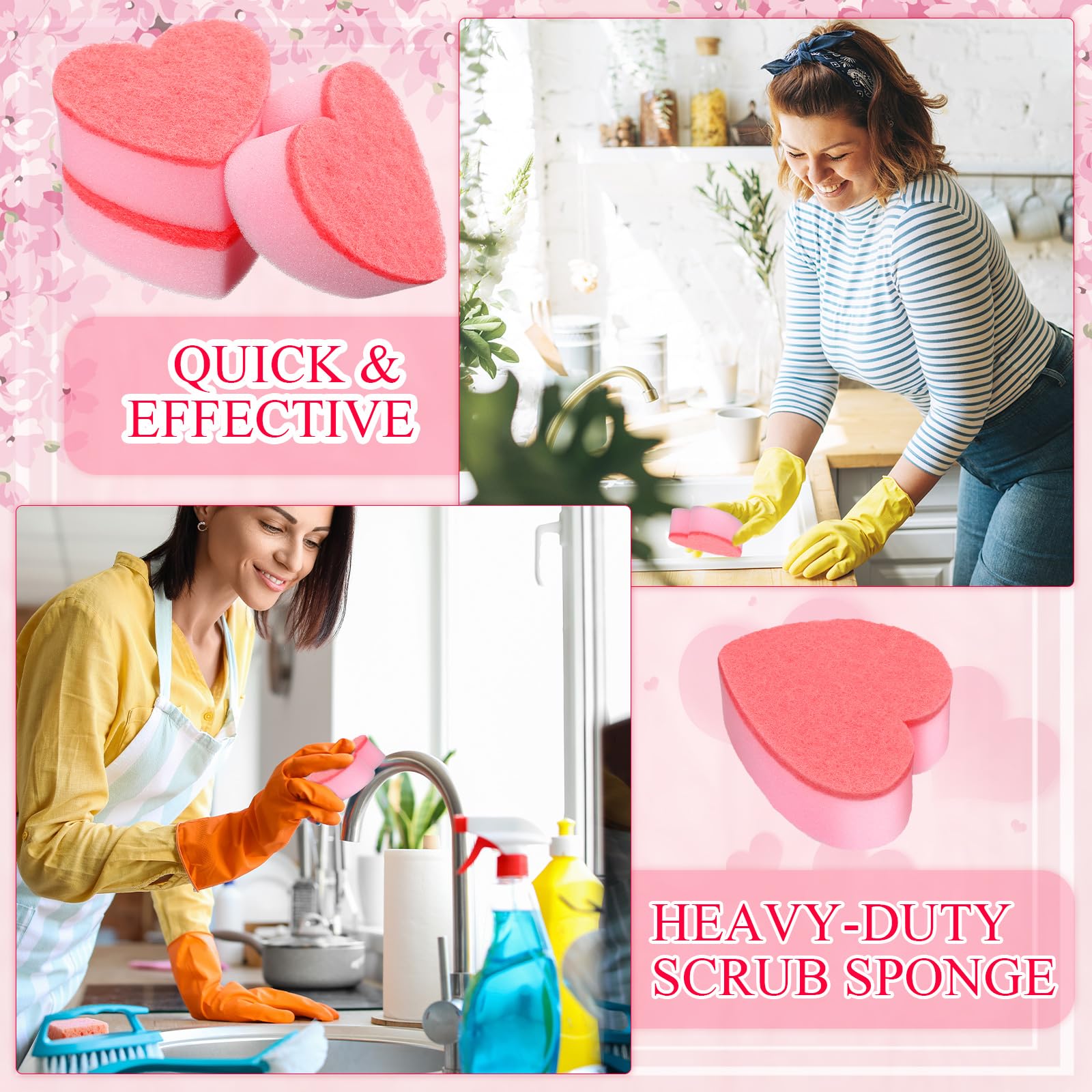 Maxcheck 20-Pack Heart-Shaped Dual-Sided Kitchen Sponges & Scrubbers - Soft & Abrasive for Washing Dishes, Pots, Pans - Valentine's Day Gift (Pink) - Perfect for Daily Kitchen Cleaning, Household Chores & Romantic Surprises