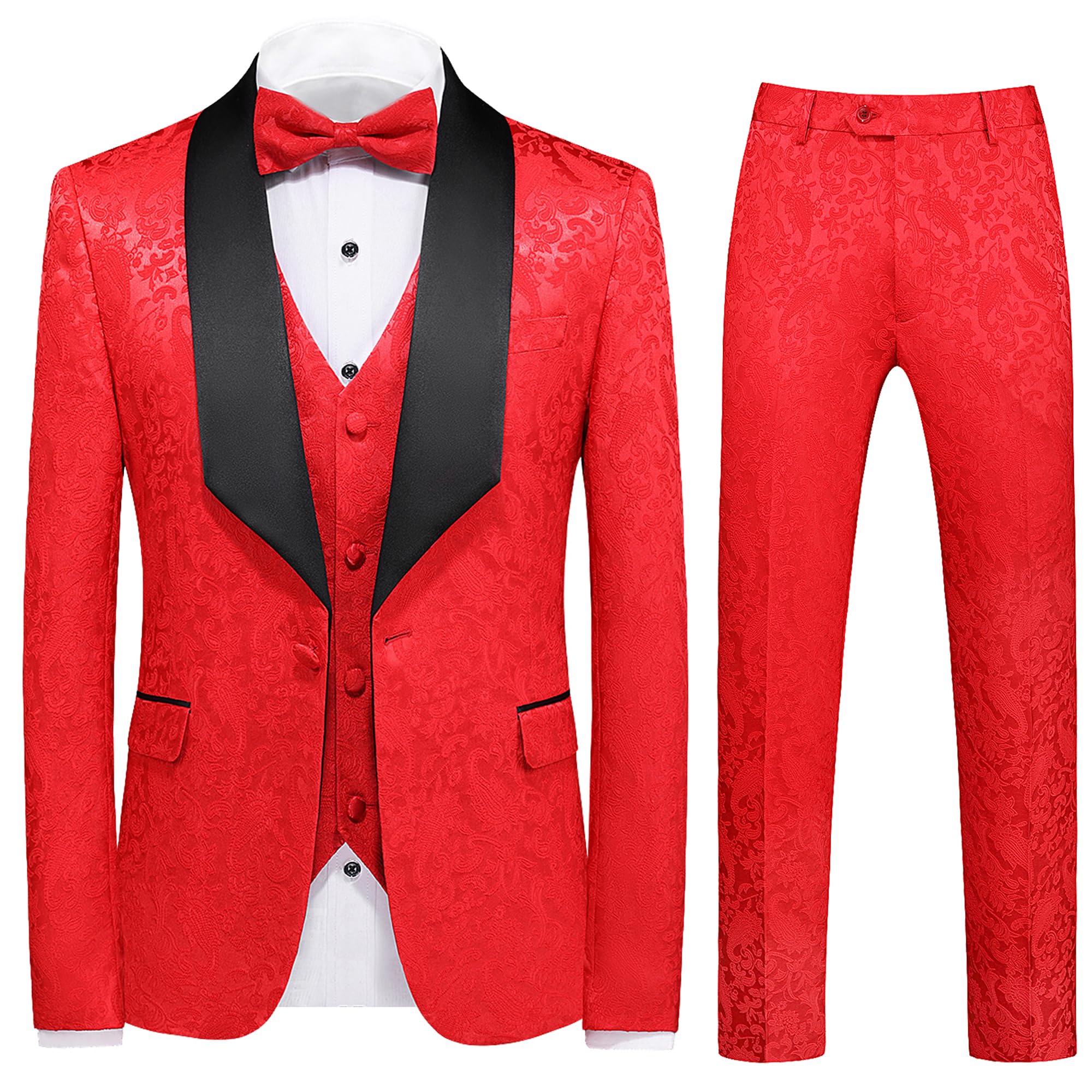 UNINUKOO Men's Slim Fit 3-Piece Jacquard Suit - 1 Button Shawl Collar Tuxedo for Wedding, Prom & Formal Events | Premium Business & Evening Wear for Grooms & Professionals