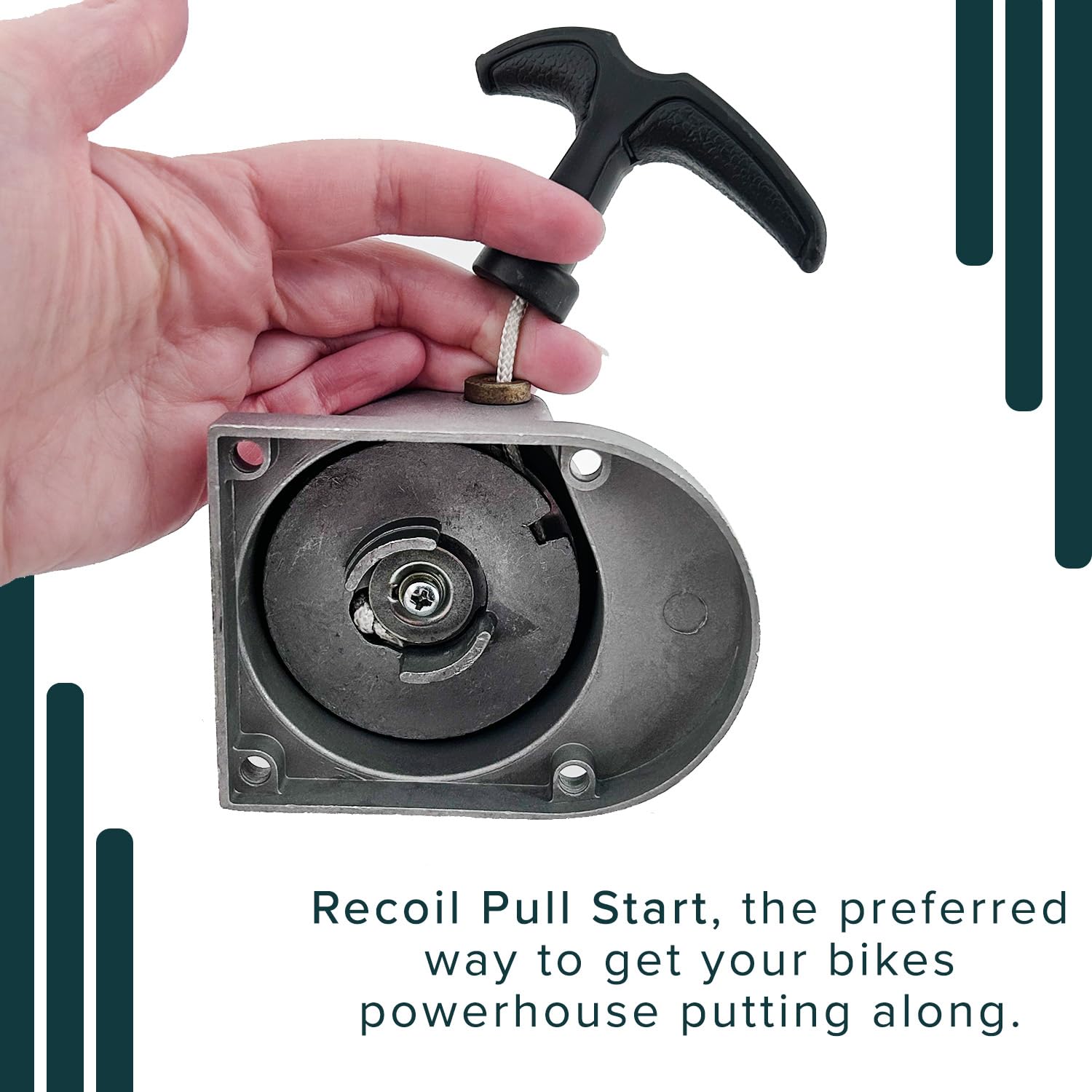 AlveyTech Recoil Pull Start Assembly for 48cc-80cc 2-Stroke Bicycle Engine Kits - Durable Cast Metal Housing Starter with Pawl, Handle & Cord - Replacement Parts for Motorized Bikes - Perfect for DIY Bike Engine Repair & Maintenance