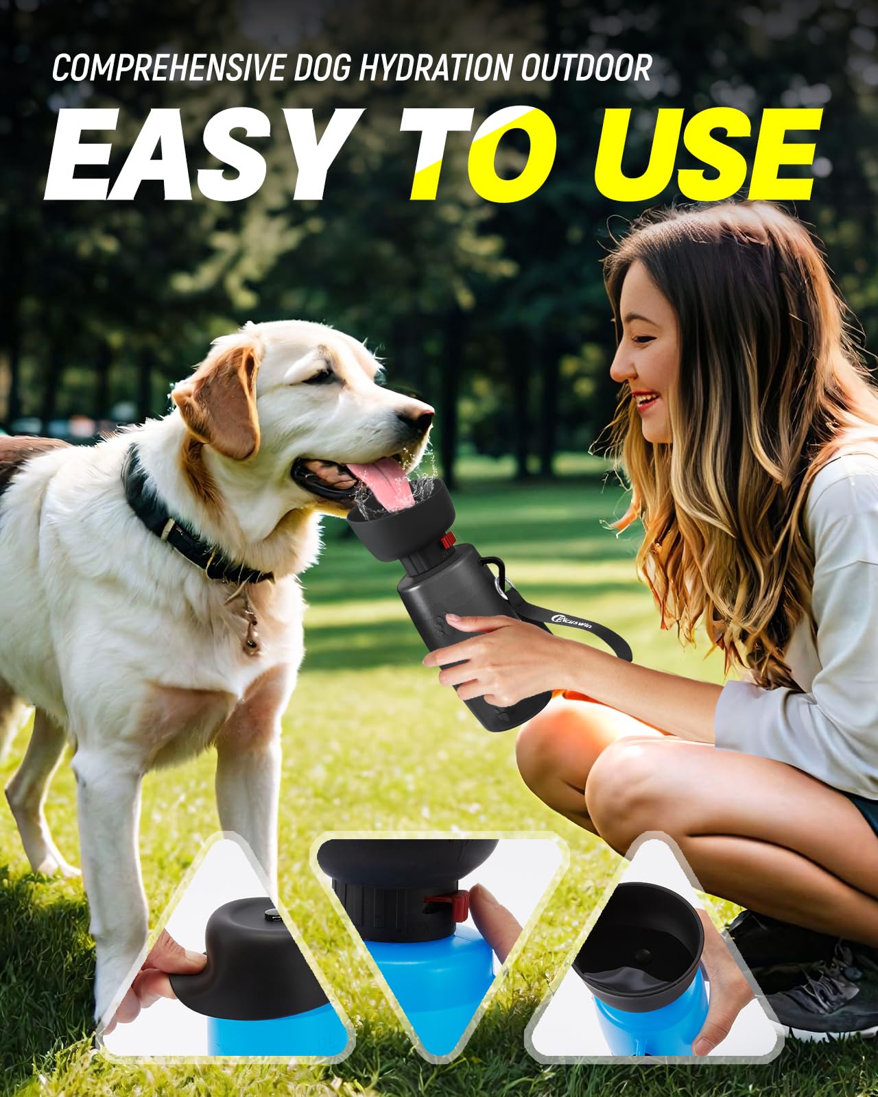 Leak-Proof Dog Water Bottle 28oz - Portable Pet Travel Dispenser for Outdoor Walking & Hiking