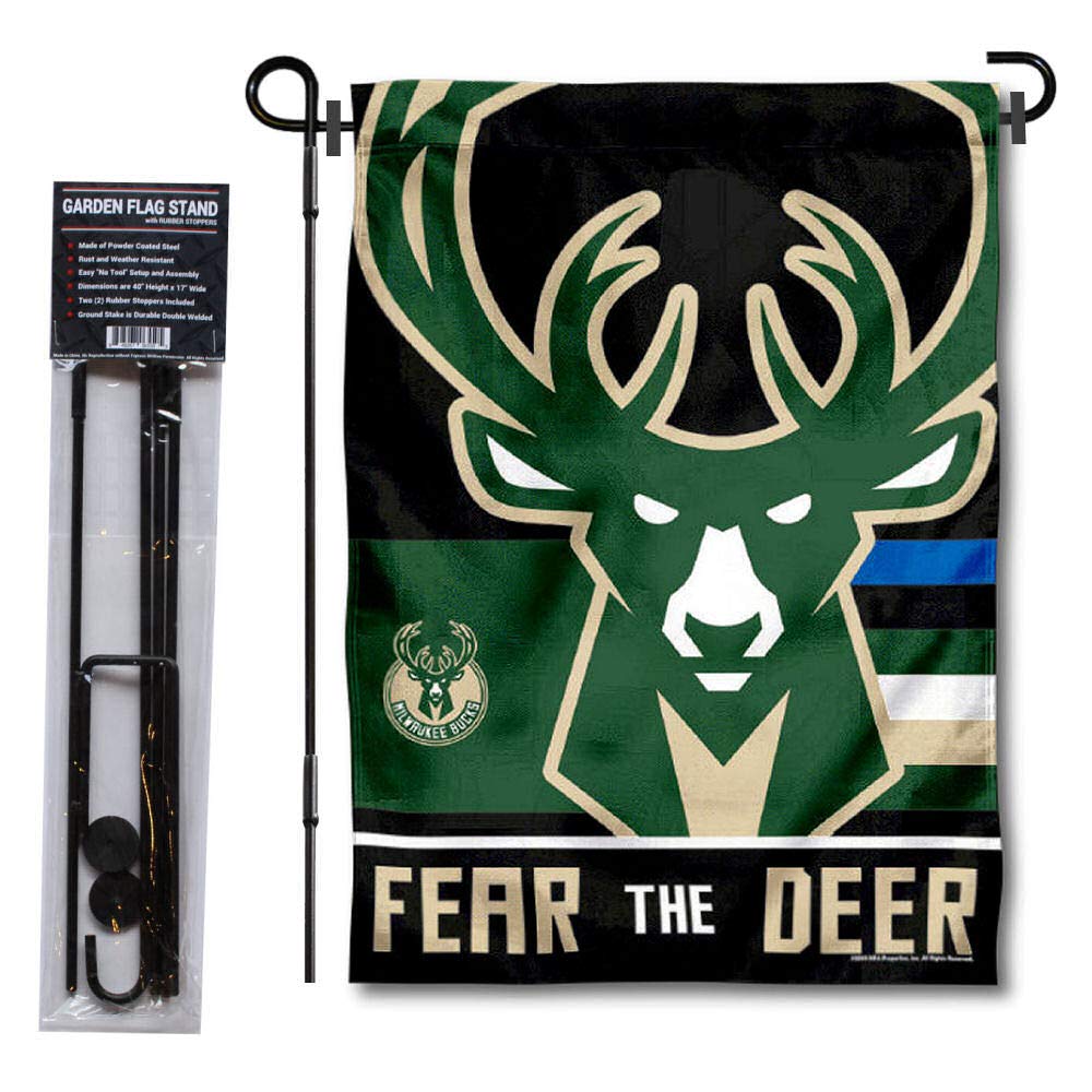 WinCraft Milwaukee Bucks Fear The Deer Garden Flag with Pole Stand - NBA Team Banner for Yard Decor, Sports Fan Gift & Outdoor Party Decoration