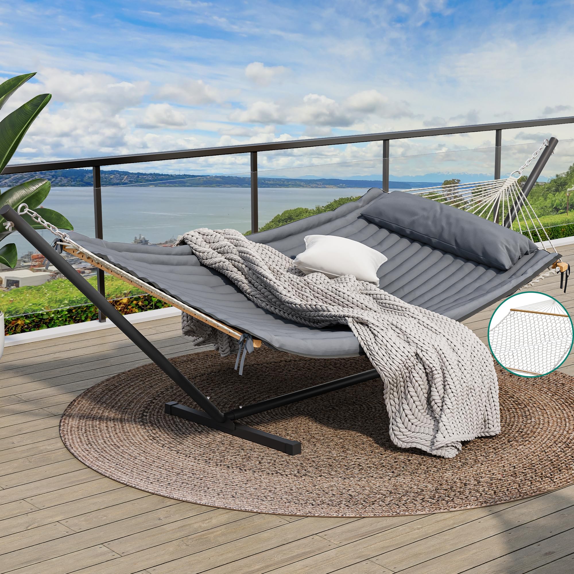 **YITAHOME Heavy Duty 12FT Steel Stand Hammock with Pillow - 450lbs Capacity, Waterproof & Portable for Outdoor, Backyard, Patio (Gray) - Perfect for Relaxing, Camping & Beach Getaways**