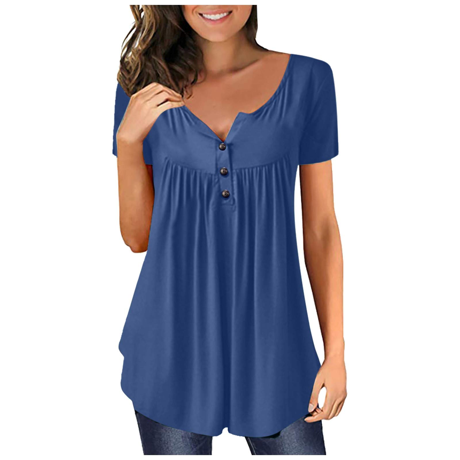 Women's Plus Size Summer Tops - Short Sleeve Button Down Shirt & Flowy Pleated Blouse Tunics - Casual Graphic Tees for Work, Vacation & Everyday Wear