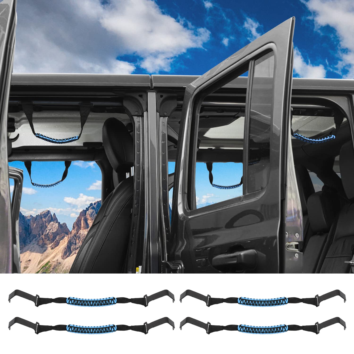 CheroCar Heavy Duty Steel Roll Bar Grab Handles for 2018-2021 Jeep Wrangler JL & 2020-2021 Jeep Gladiator JT - Blue | Off-Road Accessories for Enhanced Safety & Convenience | Perfect for Trail Riding, Rock Crawling & Adventure Trips