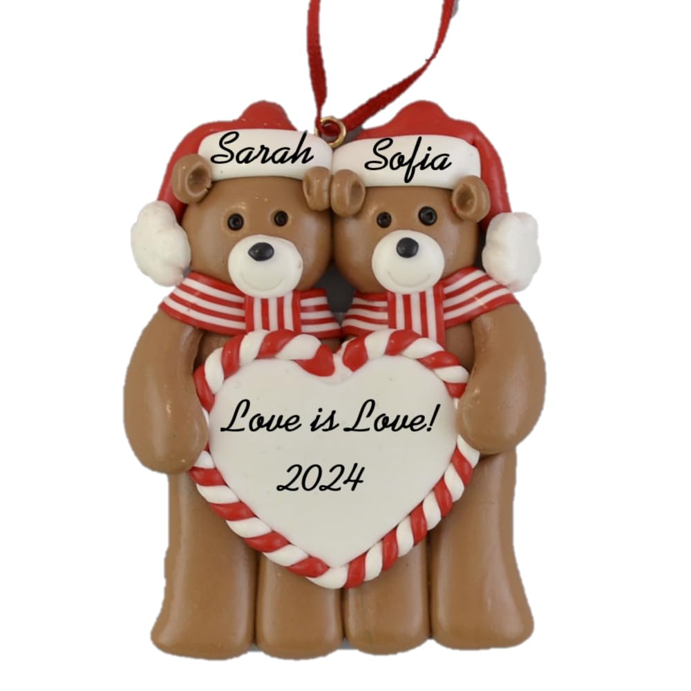Custom LGBTQ Christmas Ornament for Same-Sex Couples - Personalized Heart Design with 