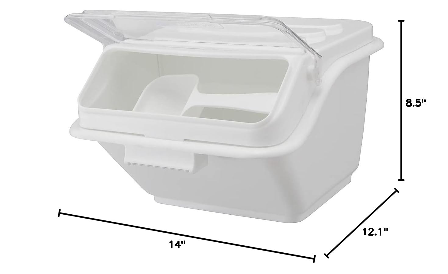 Restaurantware Met Lux 2.6 Gallon Food Storage Container with Lid & Measuring Scoop - Stackable White Plastic Ingredient Bin for Flour, Sugar & Bulk Foods | Perfect for Commercial Kitchens, Bakeries & Pantry Organization