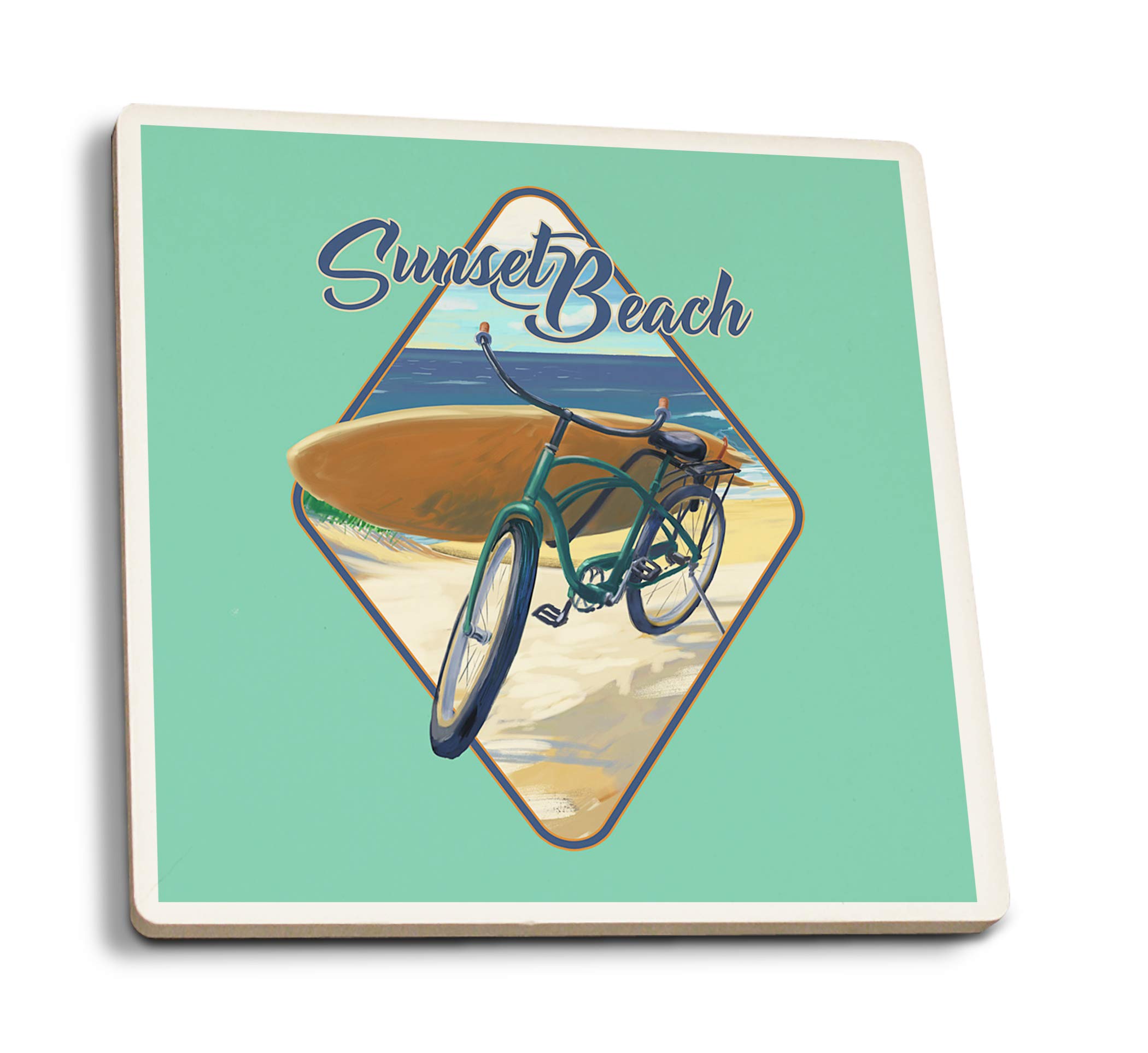 Absorbent Ceramic Coasters Set of 4 - Sunset Beach New Jersey Design with Cork Back - Kitchen & Dining Table Decor - Perfect for Coffee Mugs, Wine Glasses, and Home Entertaining