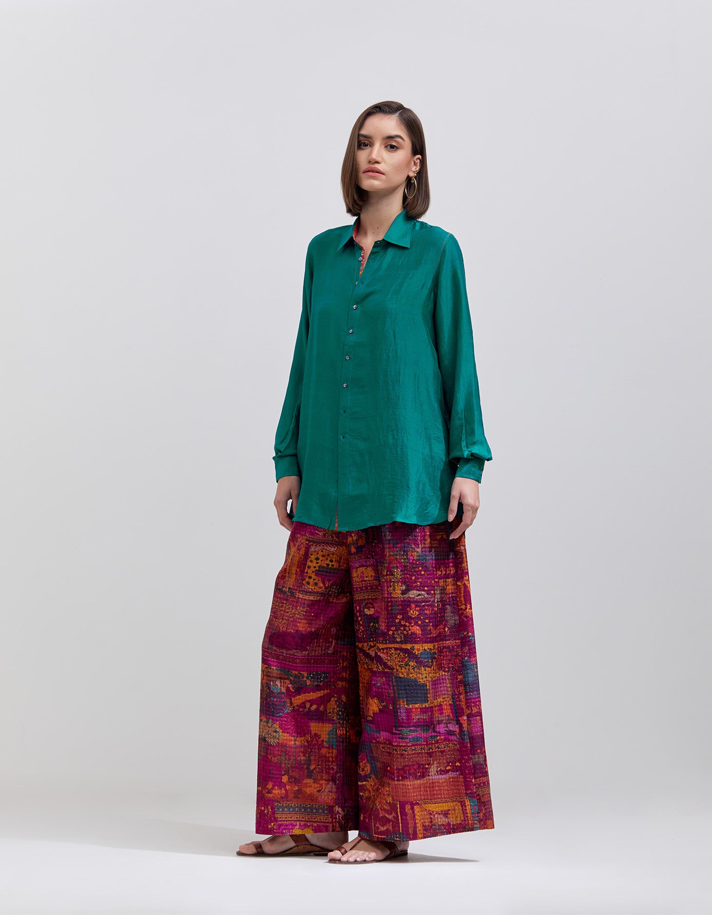 Turquoise Silk Oversized Shirt for Women - Elegant Loose Fit Blouse for Casual Wear, Office & Date Night