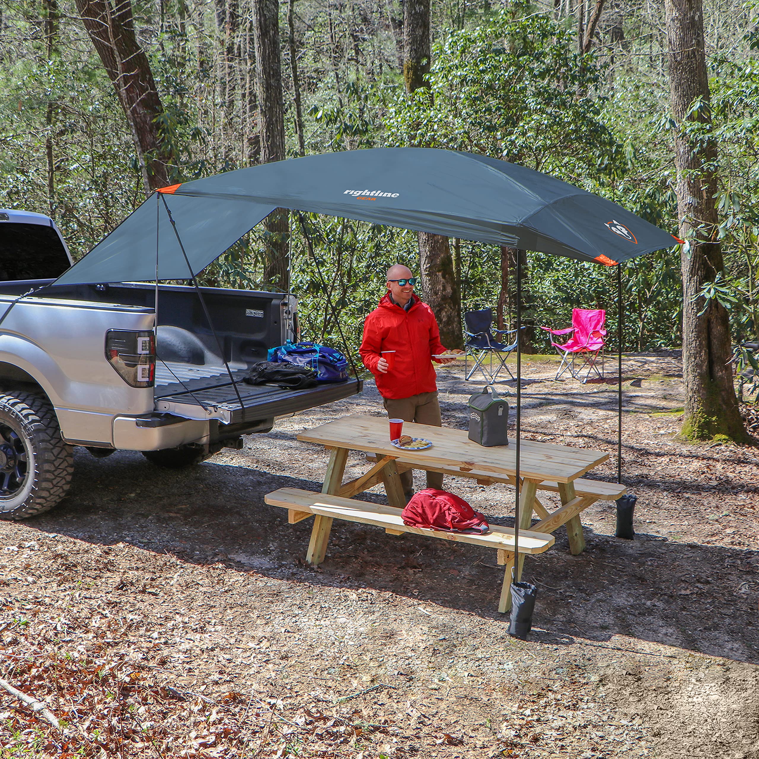 Rightline Gear Universal-Fit Truck Tailgate Canopy Tent - 9.5' x 6' x 8.5' Portable Blue Shelter for Camping, Tailgating & Outdoor Adventures