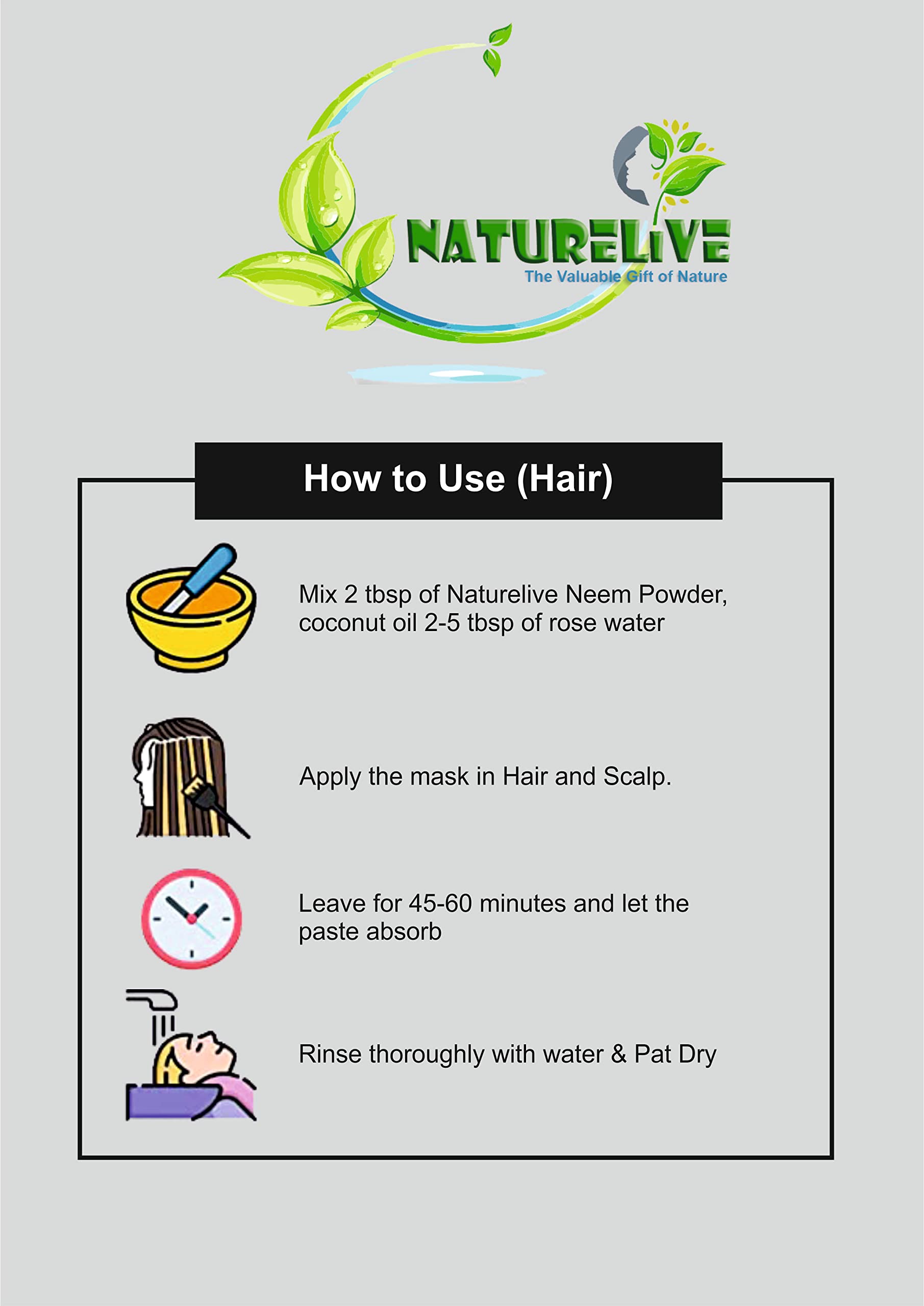 NATURELIVE ® 100% Organic Pure Neem Leaves Powder (200g) - USDA Certified for Skin Care, Hair Growth & Face Treatment - Natural Ayurvedic Remedy for Acne, Dandruff & Scalp Health - Perfect for DIY Beauty Masks & Herbal Remedies