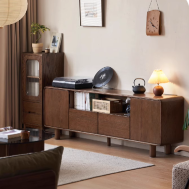 Solid Oak Wood TV Stand with Storage - Modern Entertainment Center for Living Room, Bedroom & Home Theater
