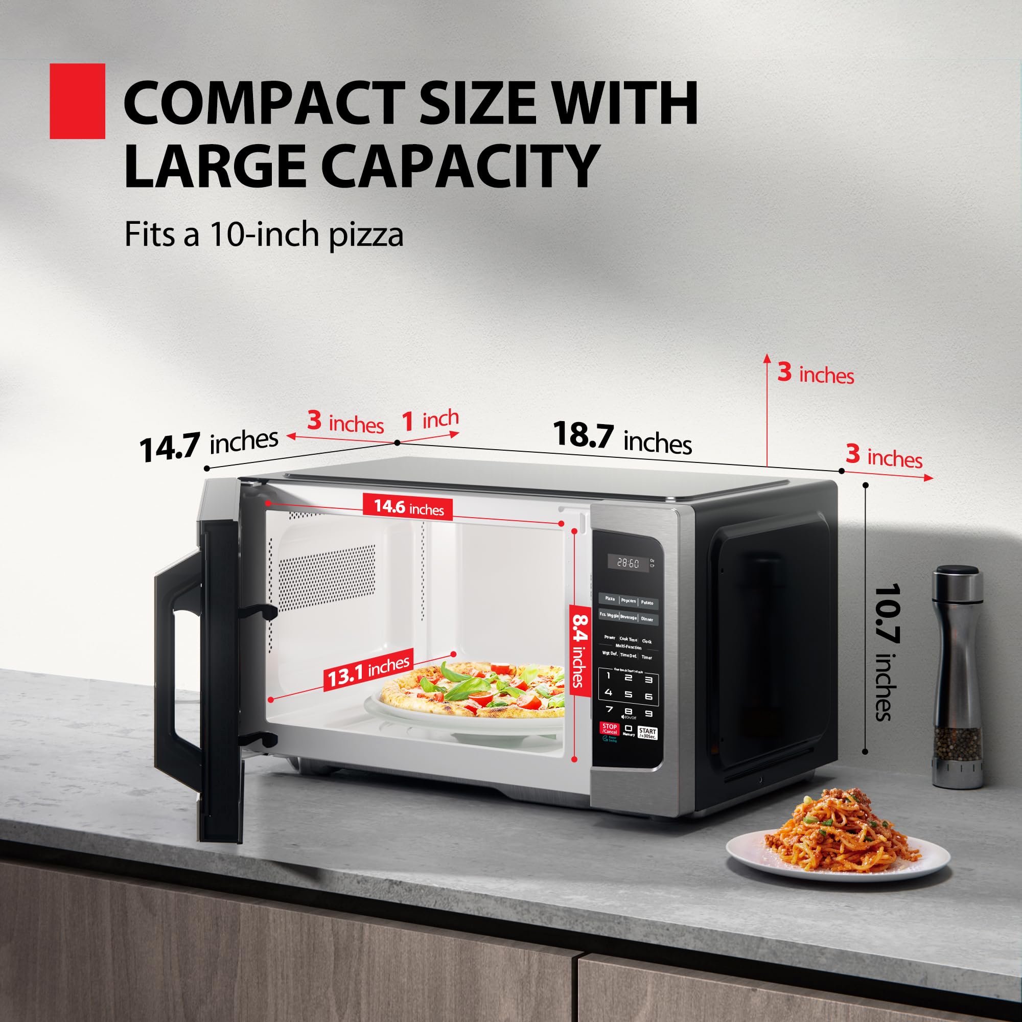 TOSHIBA 0.9 Cu Ft Stainless Steel Microwave Oven - 900W with ECO Mode, LED Lighting & Sound On/Off Function | Compact Countertop Microwave for Small Kitchens, Dorms & Office Break Rooms