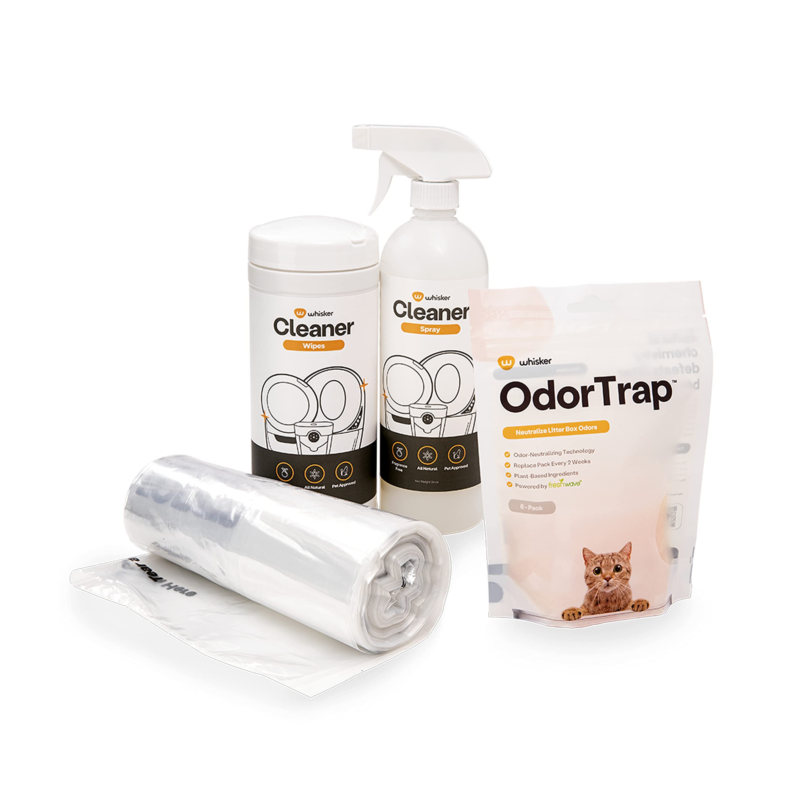 Whisker Litter-Robot Supply Kit - 30 Cleaner Wipes, 25 Waste Drawer Liners, Cleaner Spray & 6 OdorTrap Refills for Self-Cleaning Cat Litter Box | Essential Accessories for Hassle-Free Pet Waste Management | Perfect for Multi-Cat Homes & Busy Pet Owners