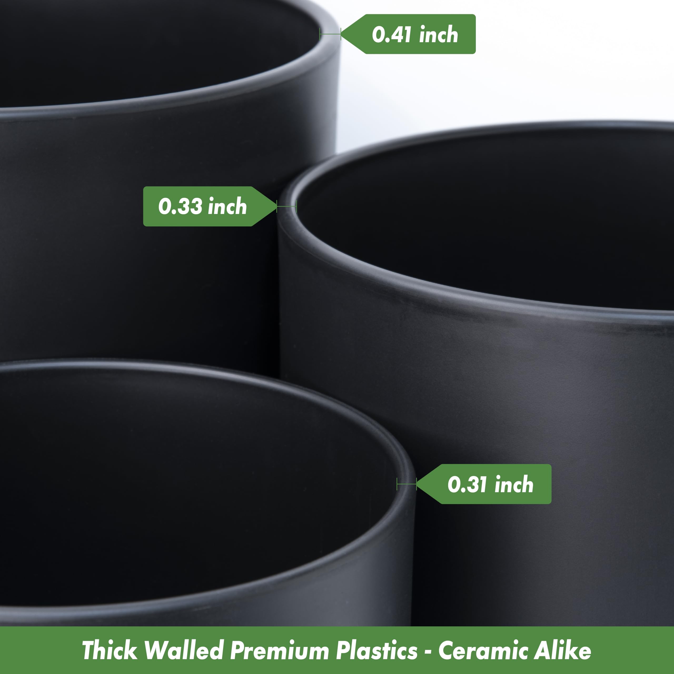 D'vine Dev 10/12/14 Inch Plastic Plant Pots Set of 3 with Drainage Holes & Saucers - Black XX-Large Indoor/Outdoor Flower Planters for Home Garden Decor (74-V-B-6)