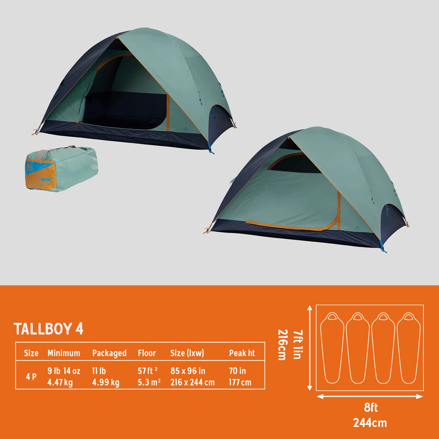 Kelty Tallboy 4 or 6 Person Family Camping Tent - Freestanding Large Capacity Shelter with Stuff Sack | Perfect for Car Camping, Backyard Campouts & Outdoor Adventures (2022 Model)