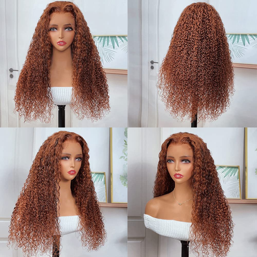 LONGQI 13x4 HD Transparent Lace Front Wig - 22 Inch Brazilian Remy Human Hair Ginger Brown Jerry Curly Wig for Women (180% Density, Pre-Plucked with Baby Hair) | Perfect for Cosplay, Daily Wear & Special Occasions