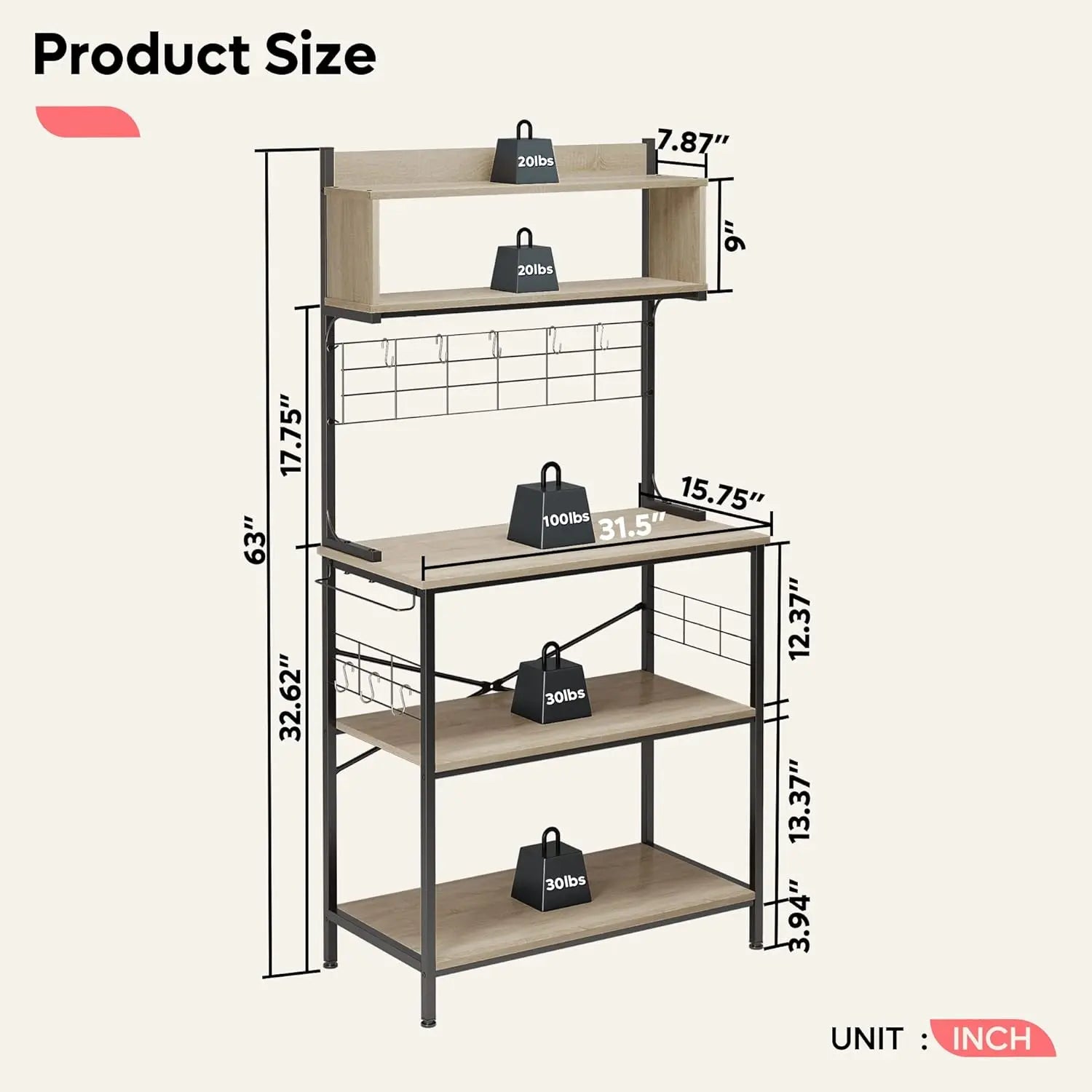 Bestier 5-Tier Microwave Stand with Storage - Space Saving Kitchen Organizer, Coffee Bar Table for Small Apartments - Perfect for Kitchen Counter, Pantry or Dorm Room Organization