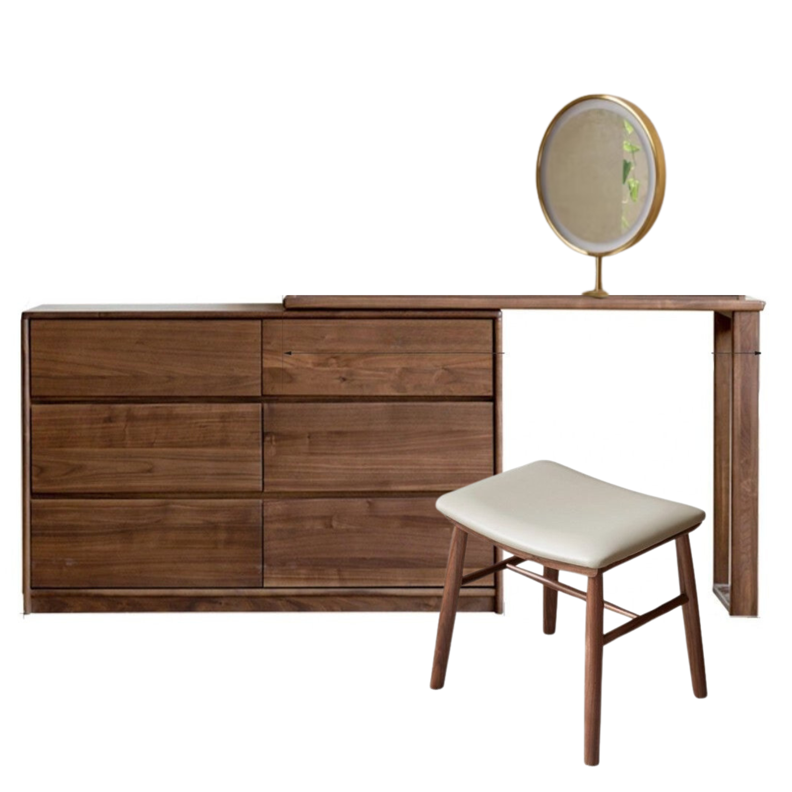 Premium Black Walnut Solid Wood Extendable Vanity Dressing Table with Mirror - Perfect for Bedroom, Bathroom & Makeup Organization