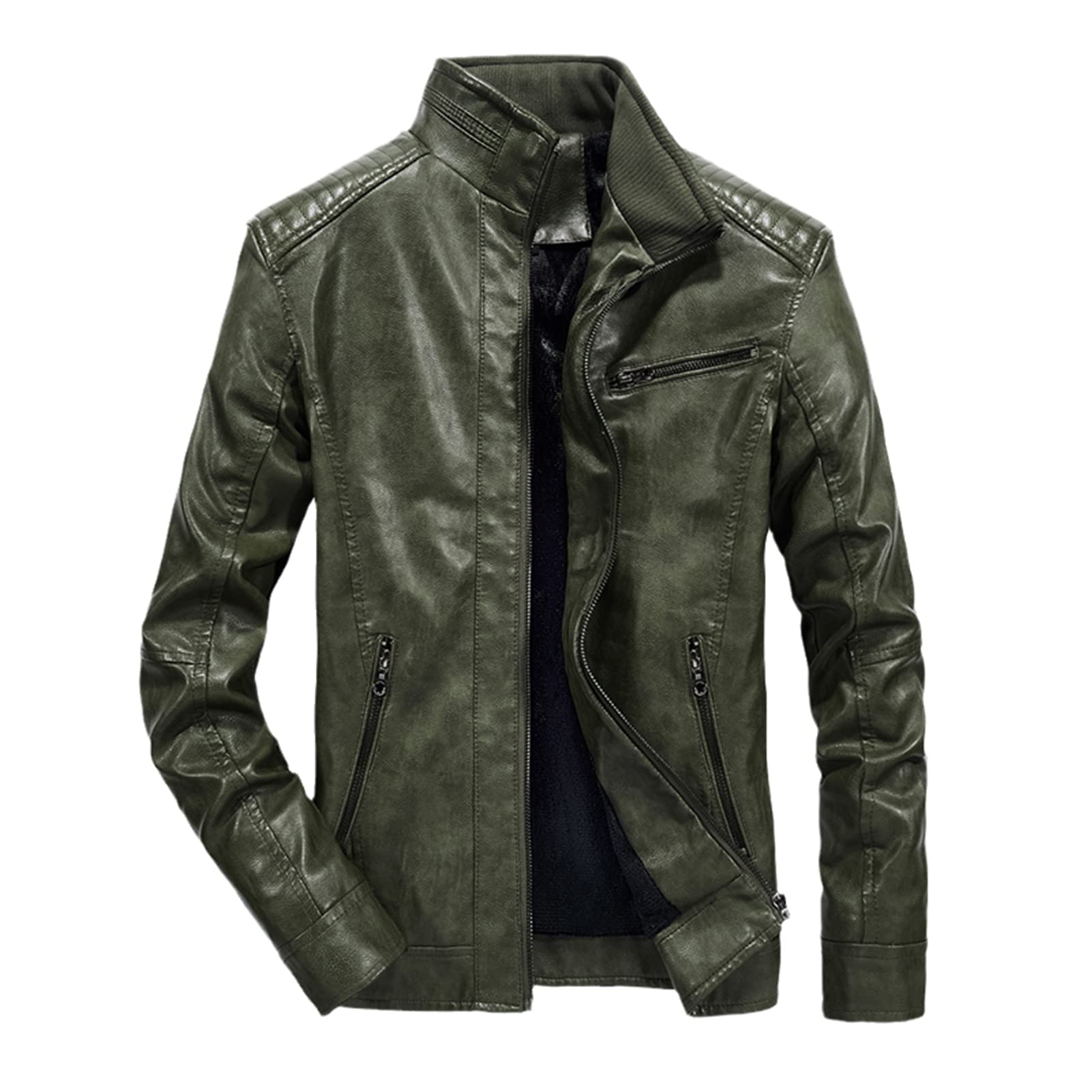 Men's PU Leather Motorcycle Jacket with Stand Collar & Zipper - Stylish Biker Jacket for Riding, Casual Wear & Outdoor Adventures