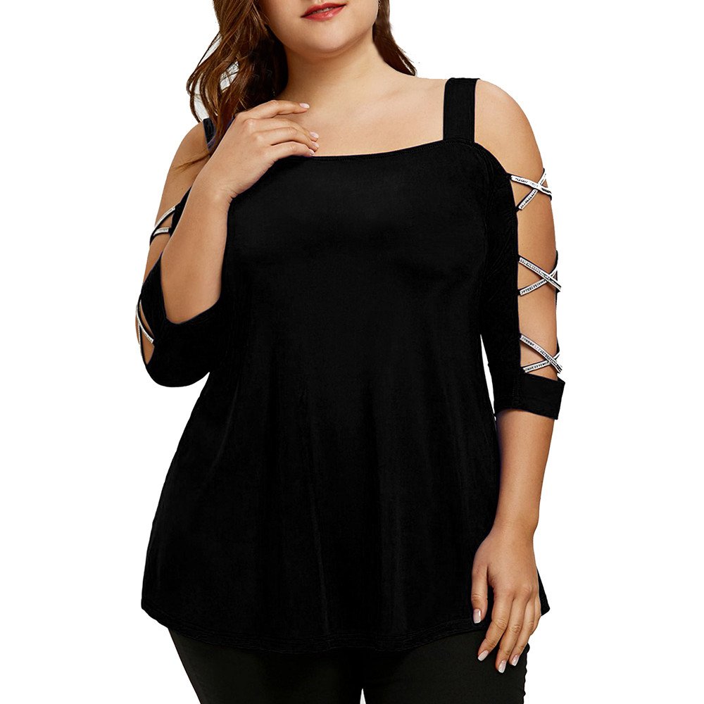 WOCACHI Women's Plus Size Criss Cross Strapless Half Sleeve Blouse - Oversized Pullover T-Shirt for Summer | Casual Wear, Beach Outfits & Lounge Tops