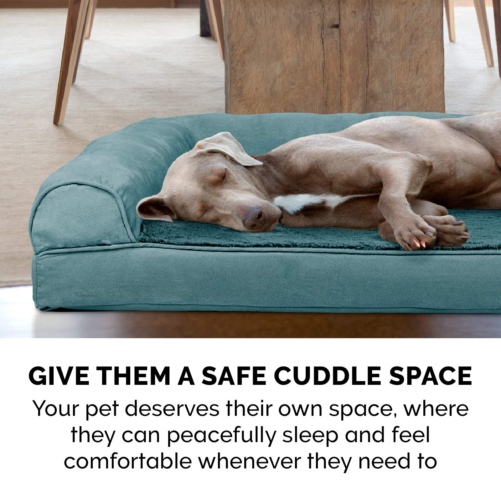 Furhaven Orthopedic Memory Foam Dog Bed for Large Dogs - Washable Removable Cover & Bolsters - Plush Suede Sofa Style - Supports Up to 95 lbs - Perfect for Living Room, Bedroom or Crate - Jumbo/XL Size