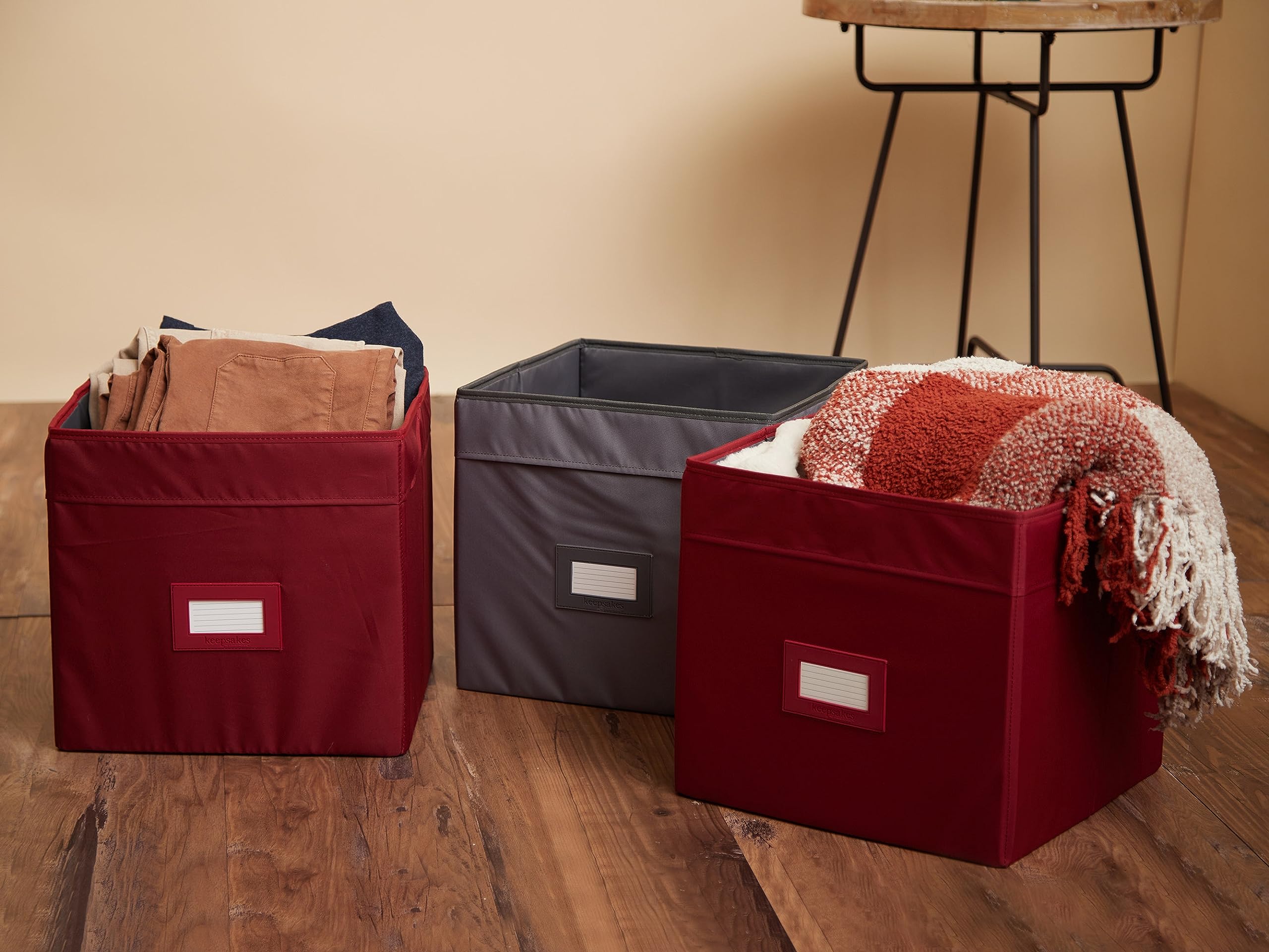 Covermates Keepsakes Cube Storage Bin - Heavy Duty Fabric Organizer with ID Window & Pull Handles - Home Office Organization for Toys, Books, Craft Supplies (Graphite)