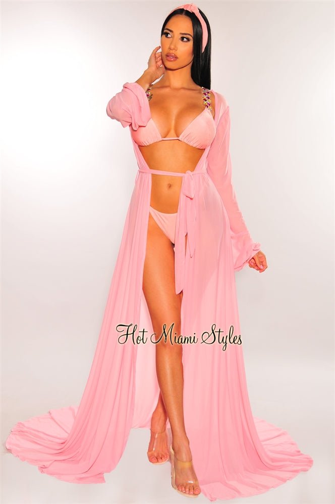 Sheer Mesh Belted Cover Up Blouse - Elegant Beachwear for Women | Perfect for Poolside, Vacation & Summer Outfits