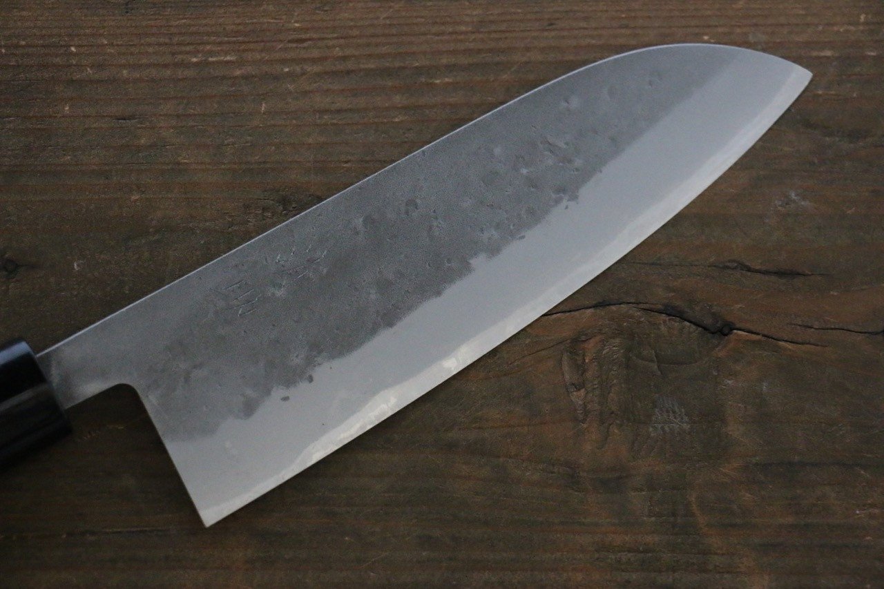 Premium Seisuke Blue Steel No.2 Nashiji Santoku Knife 165mm - Japanese Chef Knife with Chestnut Wood Handle - Perfect for Slicing, Dicing & Chopping Vegetables, Meat & Fish