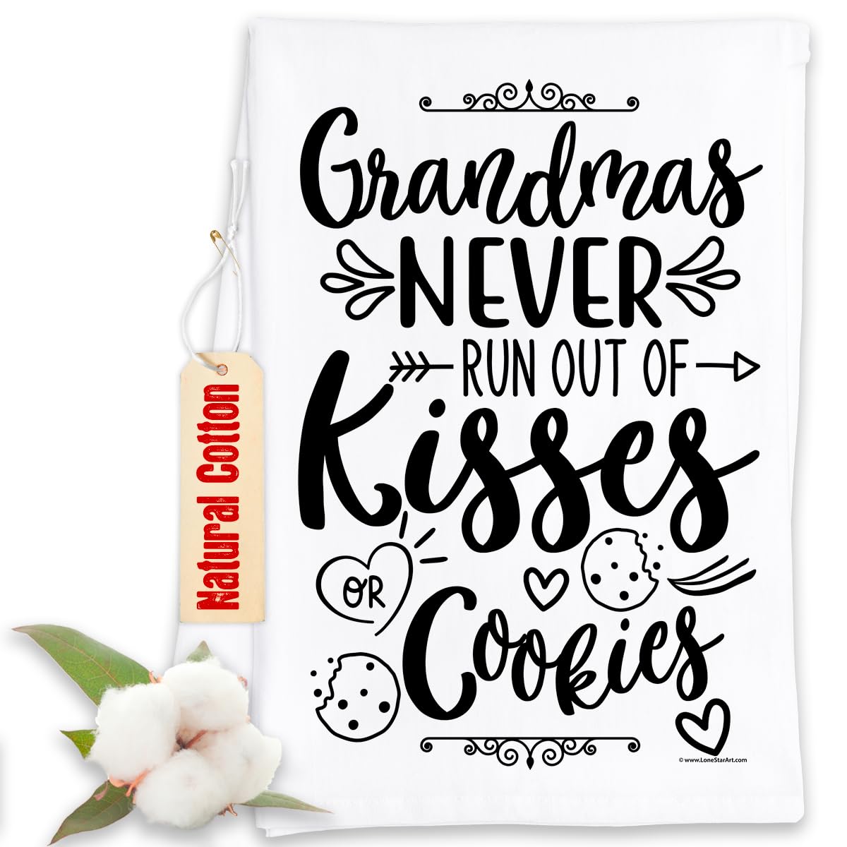 Funny Kitchen Tea Towels with Sayings - Grandmas Never Run Out Of Kisses or Cookies - Decorative Dish Towels for Housewarming Gifts - Multi-Use Cute Kitchen Towels for Women - Perfect for Cooking, Baking, and Home Decor