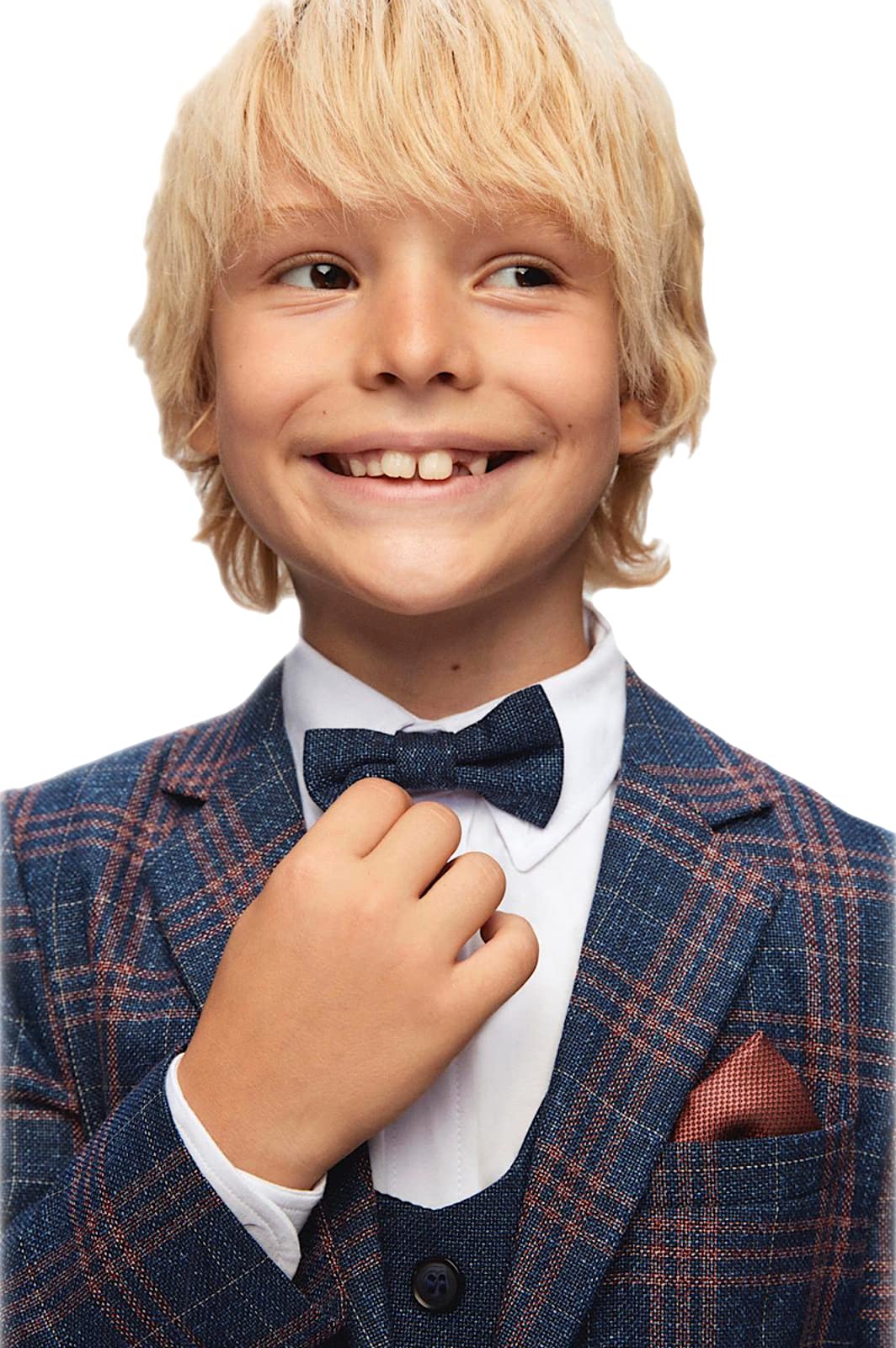 Boys Blue 6-Piece Formal Suit Set - Plaid Velvet Tuxedo with Glitter Paisley Design for Weddings, Prom & Special Occasions (Ages 1-16 Years) | Perfect for Page Boys, Ring Bearers & Formal Events