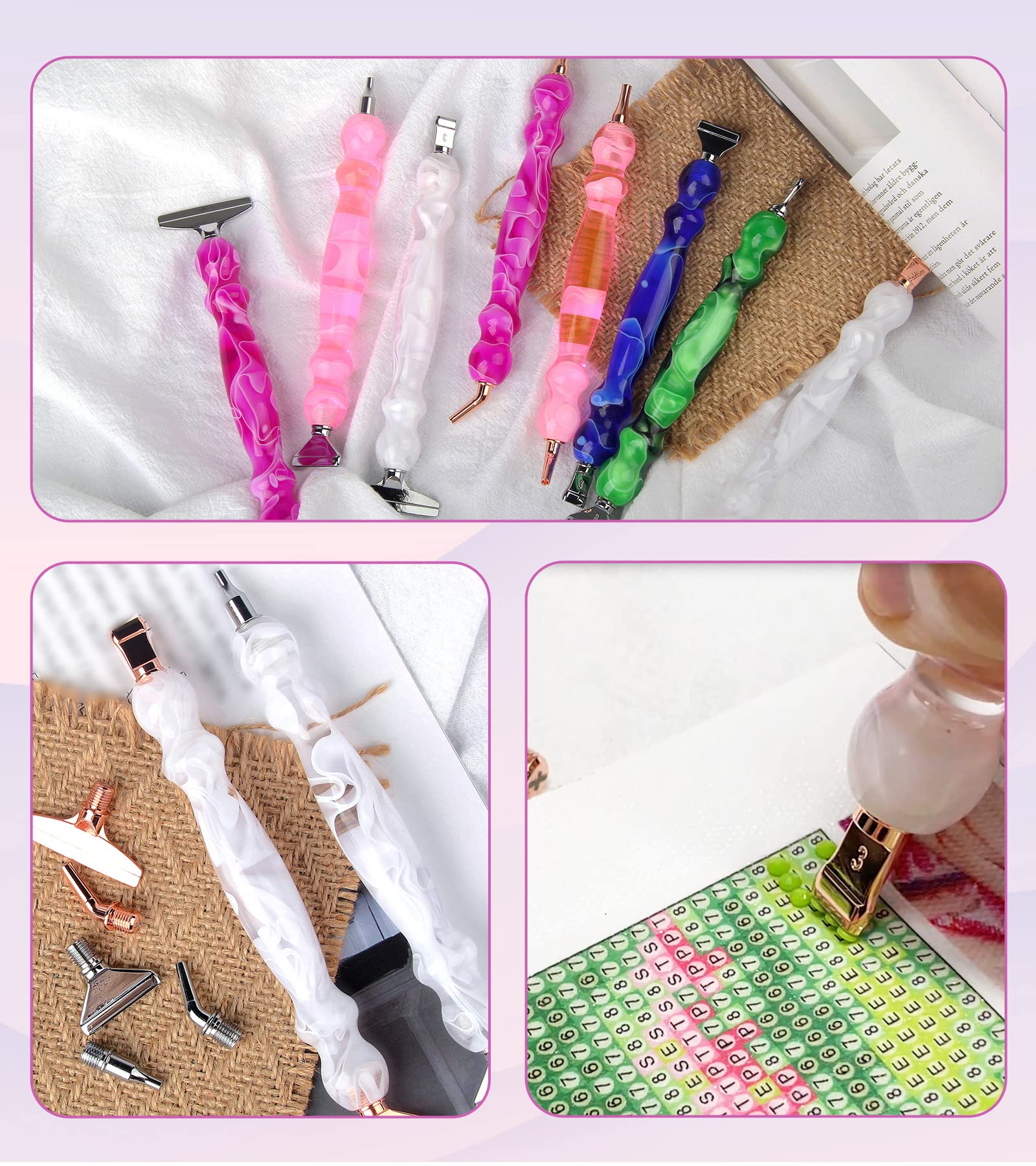 14PCS Diamond Painting Pen Kit with Metal Screw Tips - No Loosen 5D Diamond Art Pens, DIY Craft Accessories Set (White Pen + 6 Silver Tips) for Adults & Kids - Perfect for Home Decor, Gift Making & Relaxation Therapy