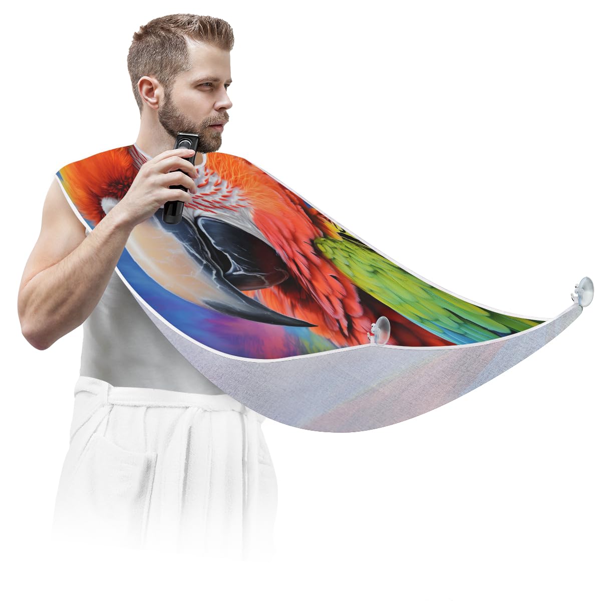 Stylish Bird Parrot Design Shaving Bib for Men & Women - Waterproof Beard & Hair Dye Apron for Barbers, Makeup Artists - Sink Hair Catcher for Easy Cleanup - Perfect Gift for Grooming & Salon Professionals - Ideal for Home Use, Barber Shops & Beauty Salons