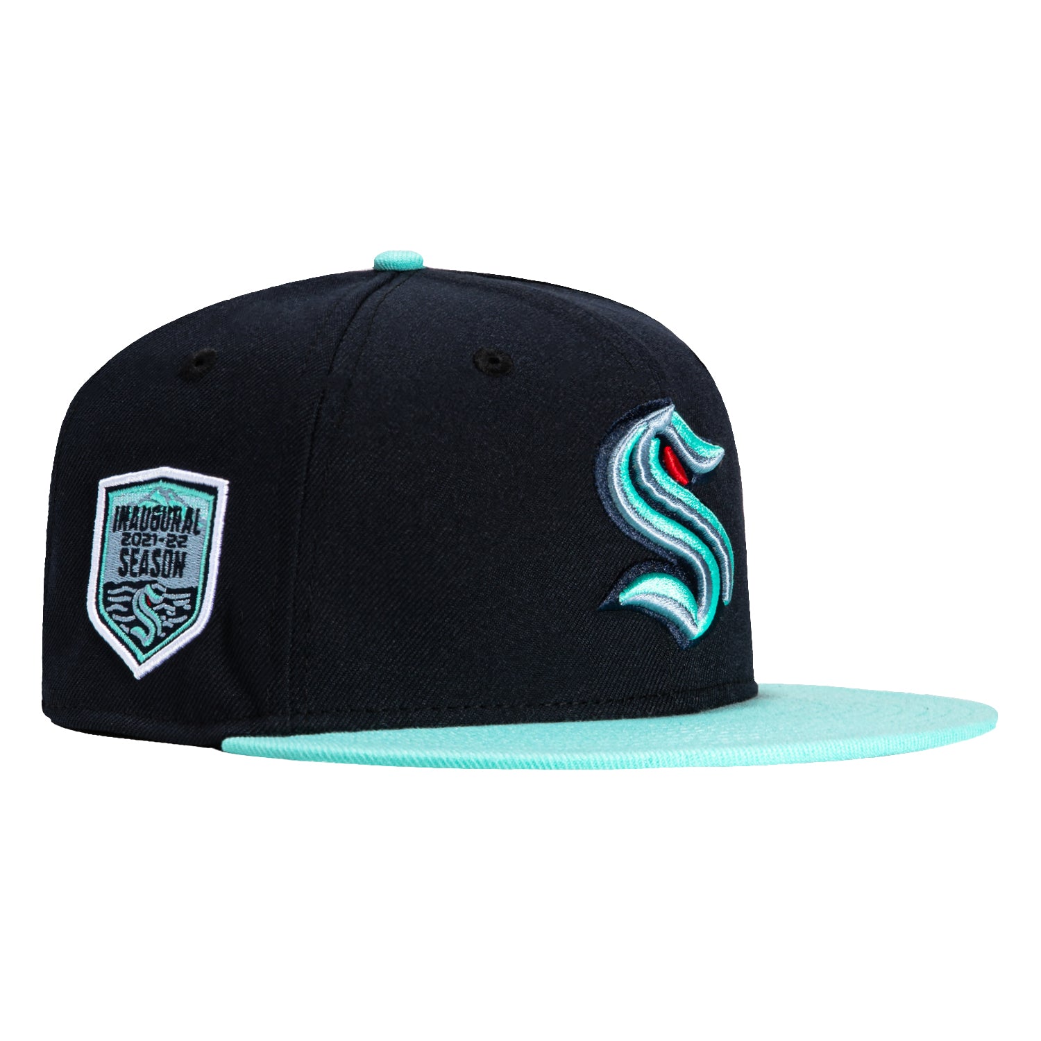 New Era 59Fifty Seattle Kraken NHL Inaugural Season Patch Snapback Hat - Navy Blue & Mint Green for Hockey Fans & Streetwear Fashion