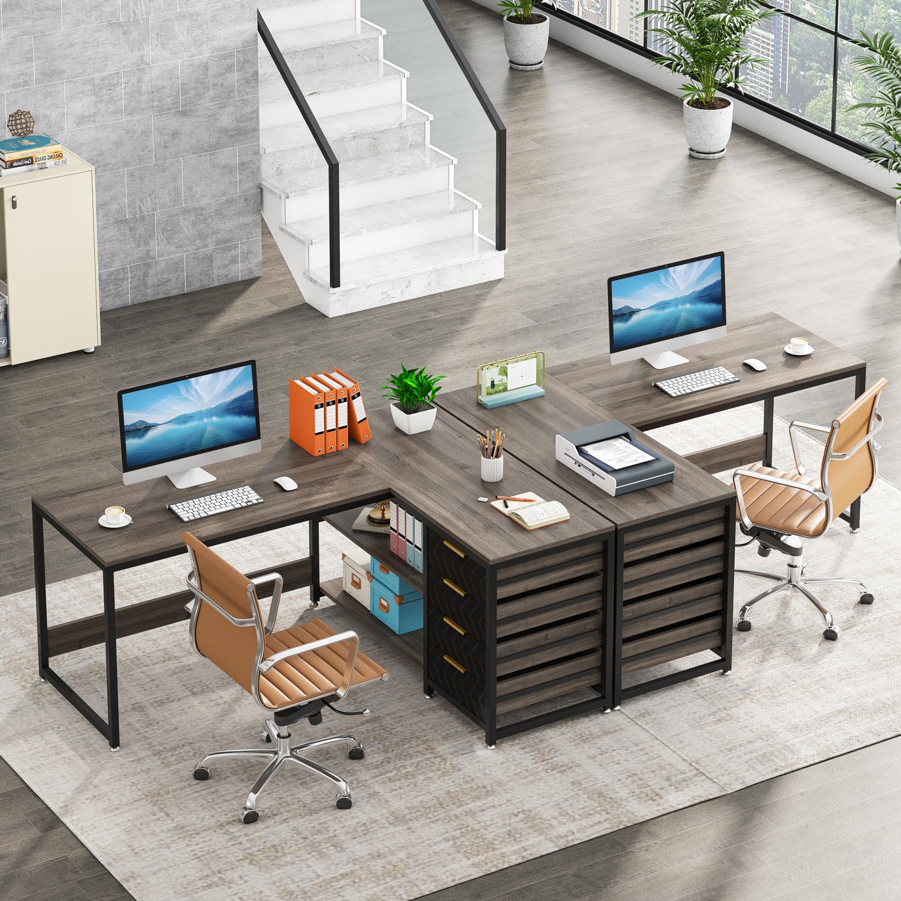 Tribesigns 59 Inch L-Shaped Computer Desk with Storage Drawers & Shelves, Reversible Corner Office Desk - Home Office Workstation, Writing Table for Small Spaces (Grey) | Perfect for Gaming, Remote Work & Study Setup