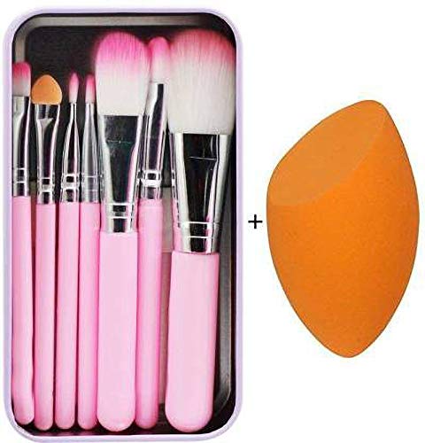 Premium 7-Piece Makeup Brush Set with Sponge Blender - Soft Pink Cosmetic Brushes for Foundation, Blush & Eyeshadow | Perfect for Professional Makeup Artists & Home Beauty Routines