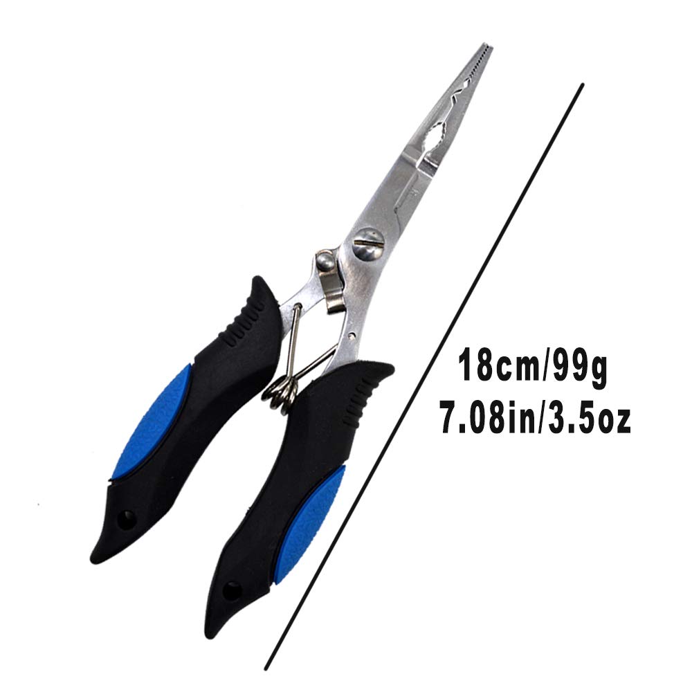 Premium Stainless Steel Fishing Pliers - Needle Nose Fishing Tool with Line Cutter, Sheath & Telescopic Lanyard | Durable Saltwater Fishing Gear for Anglers | Perfect for Fly Fishing, Bass Fishing & Offshore Trips