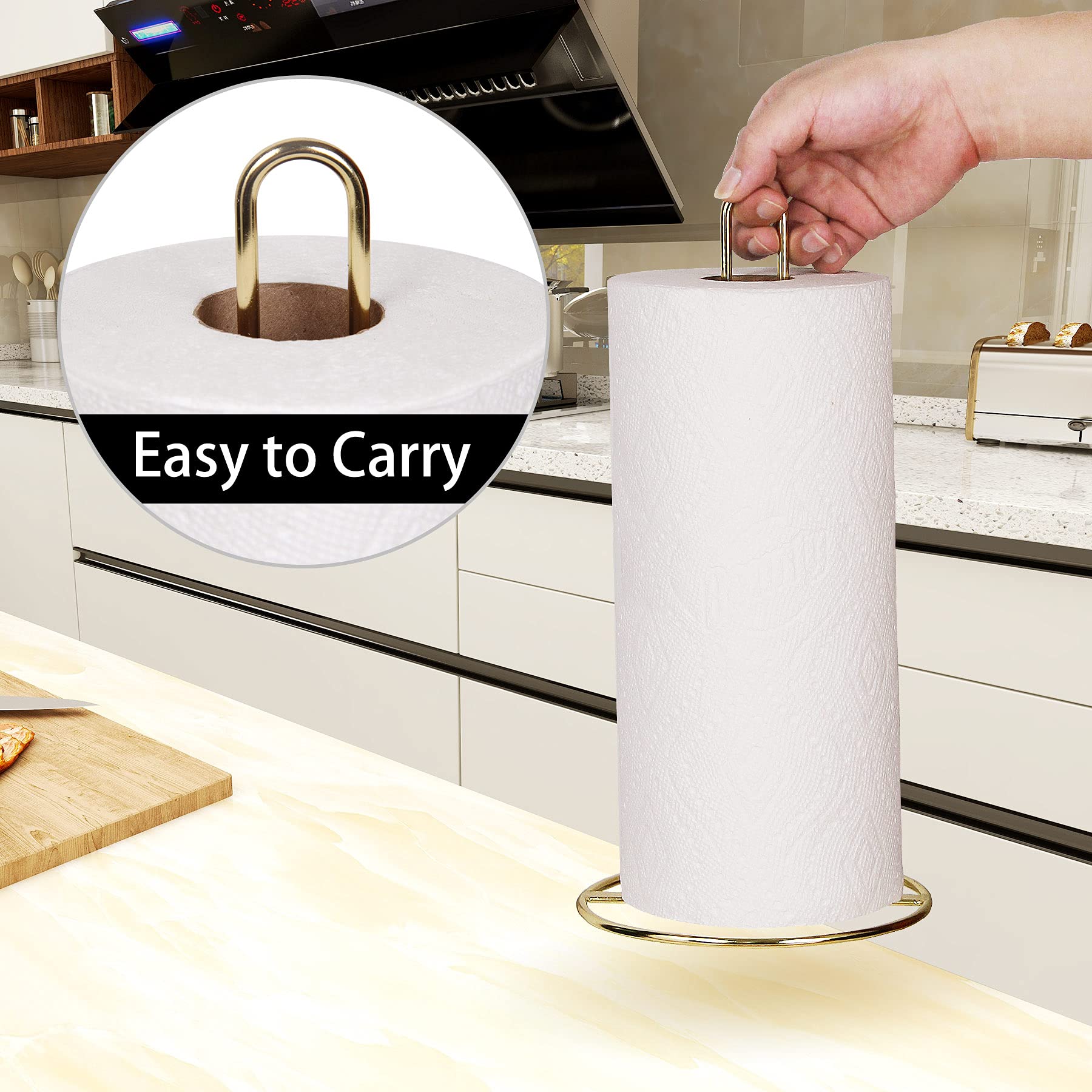OBODING Gold Paper Towel Holder - Countertop Kitchen Organizer for Standard & Large Rolls | Durable Metal Towel Stand for Kitchen, Bathroom, Office & RV Use (Gold)