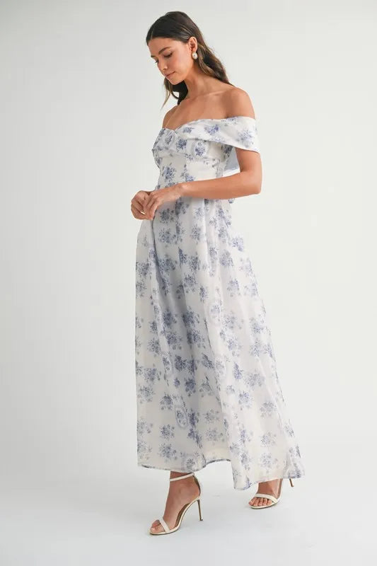 Floral Print Off Shoulder Maxi Summer Dress - Women's Boho Beach Dress for Vacation, Party & Outdoor Events