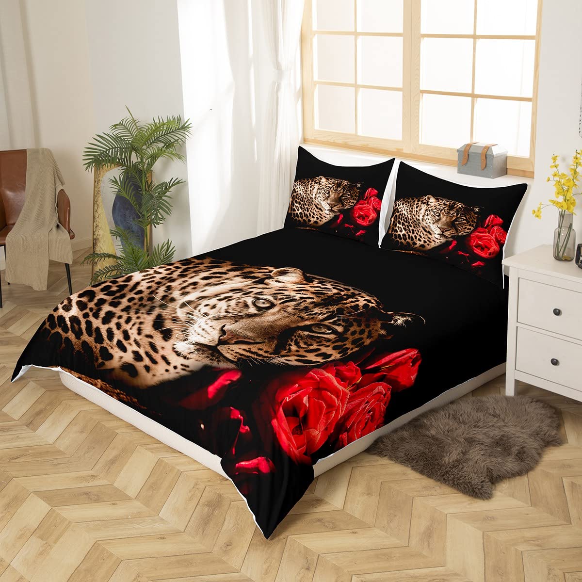 Feelyou Girls Leopard Print Duvet Cover Set Twin Size - 3D Animal Print Comforter Cover with Pillow Sham, Microfiber Bedding Set for Kids Room Decor | Perfect for Jungle Themed Bedrooms & Wildlife Lovers