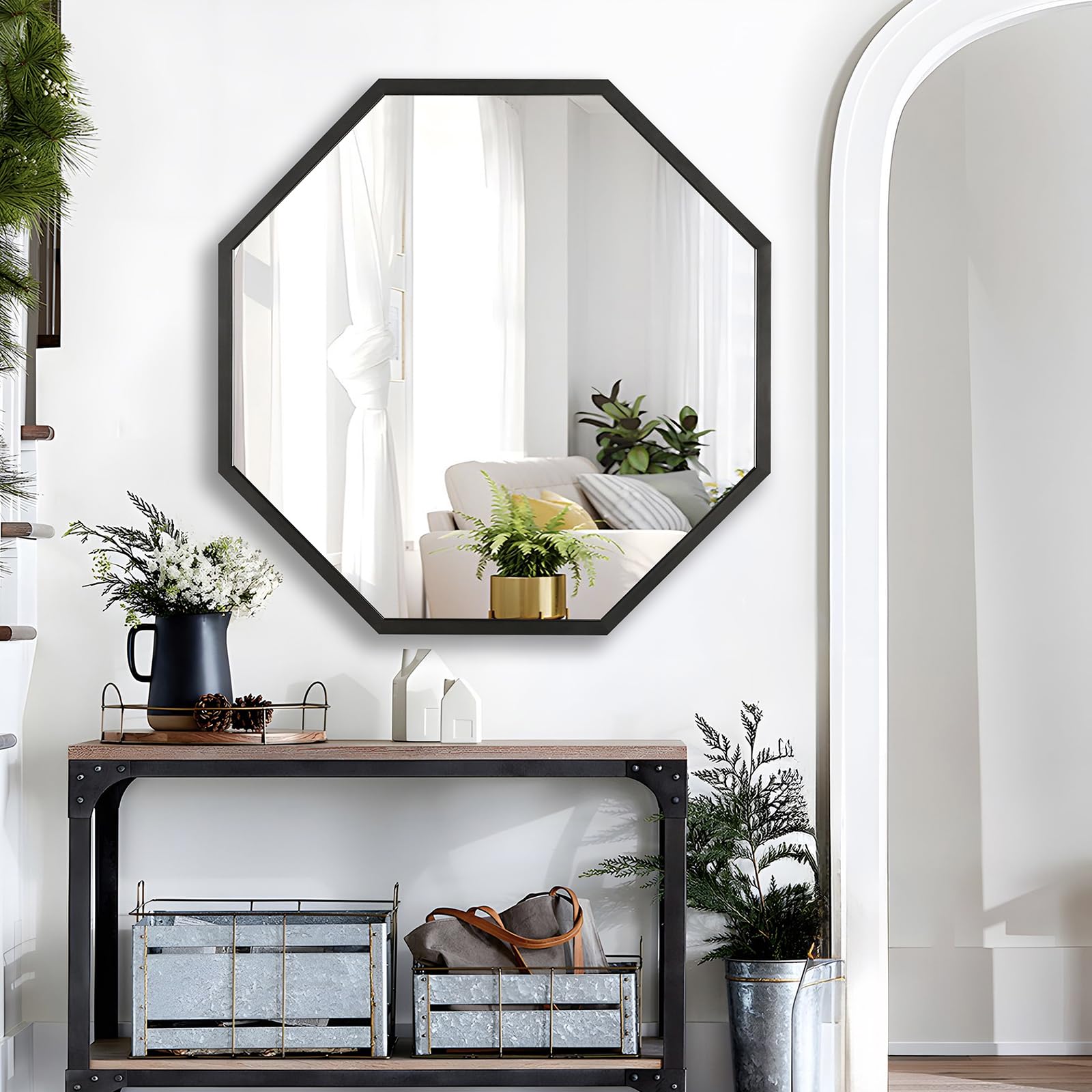 Black Metal Framed Bathroom Wall Mirror - 23.6x23.6 Inch Matte Black Vanity Mirror with Tempered Glass & Anti-Rust Coating, Horizontal or Vertical Hanging - Perfect for Bathroom, Bedroom, and Entryway Décor