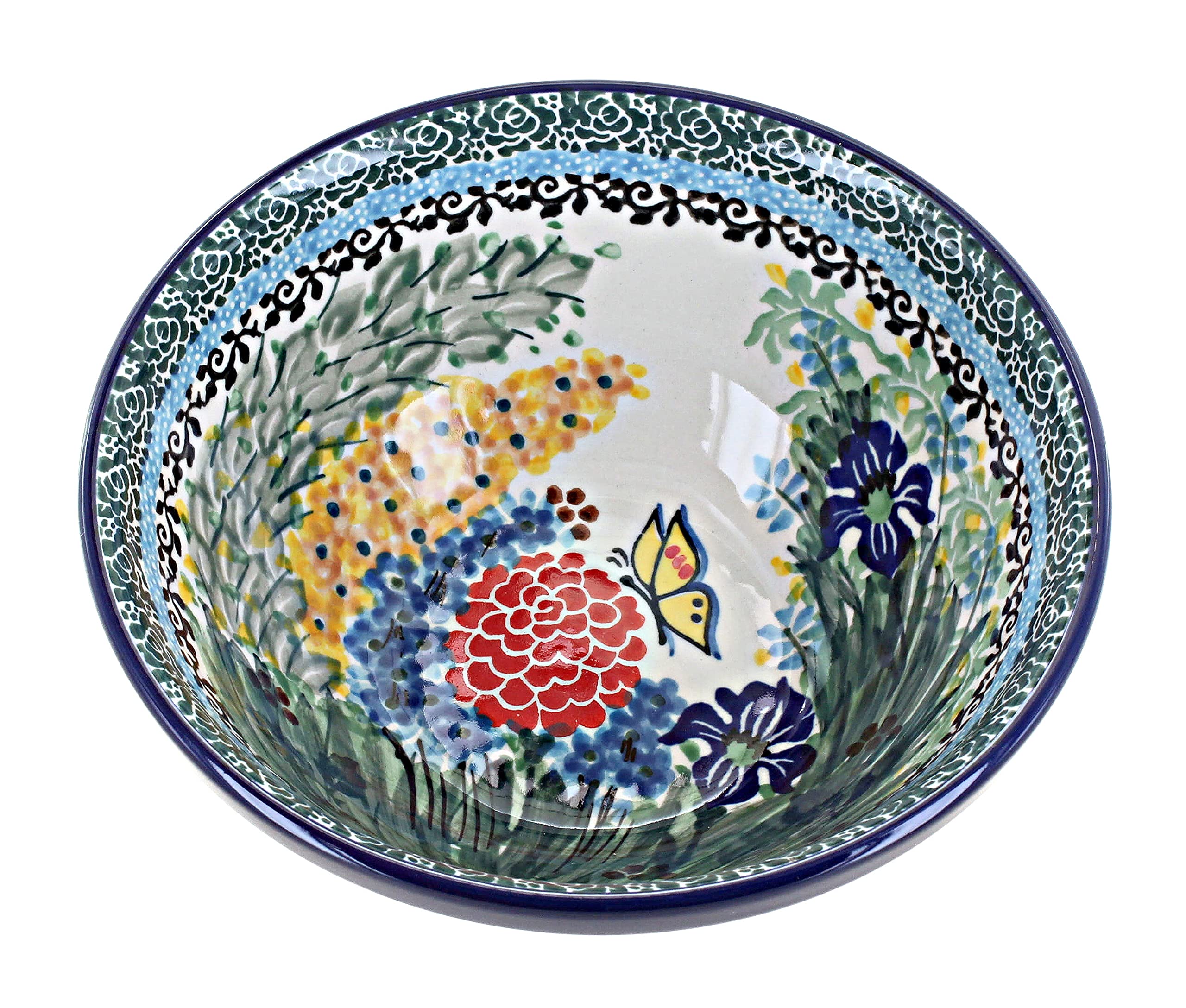 Handmade Blue Rose Polish Pottery Teresa Bowl - Ceramic Cereal & Soup Bowl for Breakfast, Dessert, or Home Decor - Perfect for Daily Use & Gift Giving