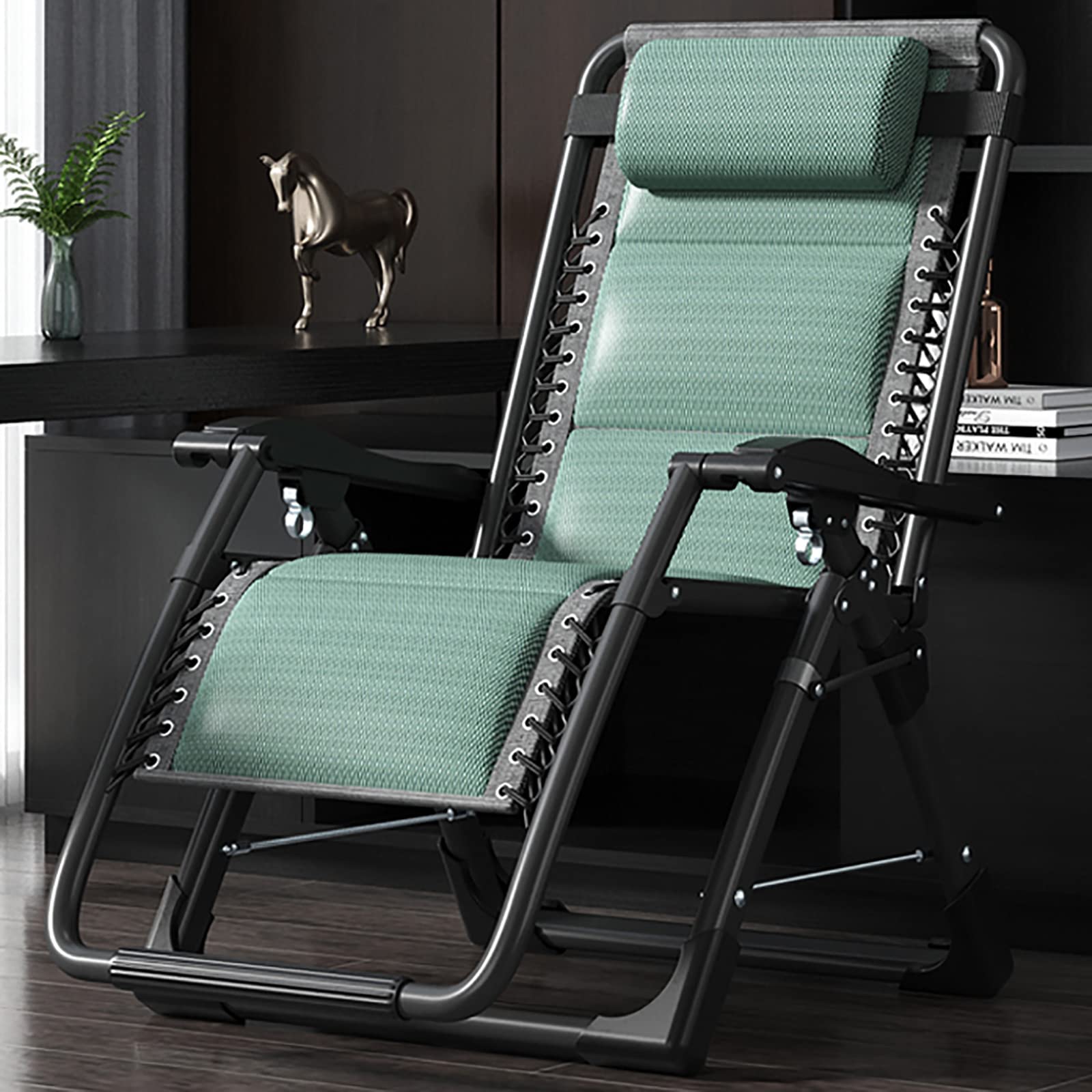 Zero Gravity Chair with Pillow & Tray - Adjustable Reclining Patio Lounge Chair for Outdoor, Garden, Poolside & Backyard - Foldable Portable Design Supports 150kg - Green