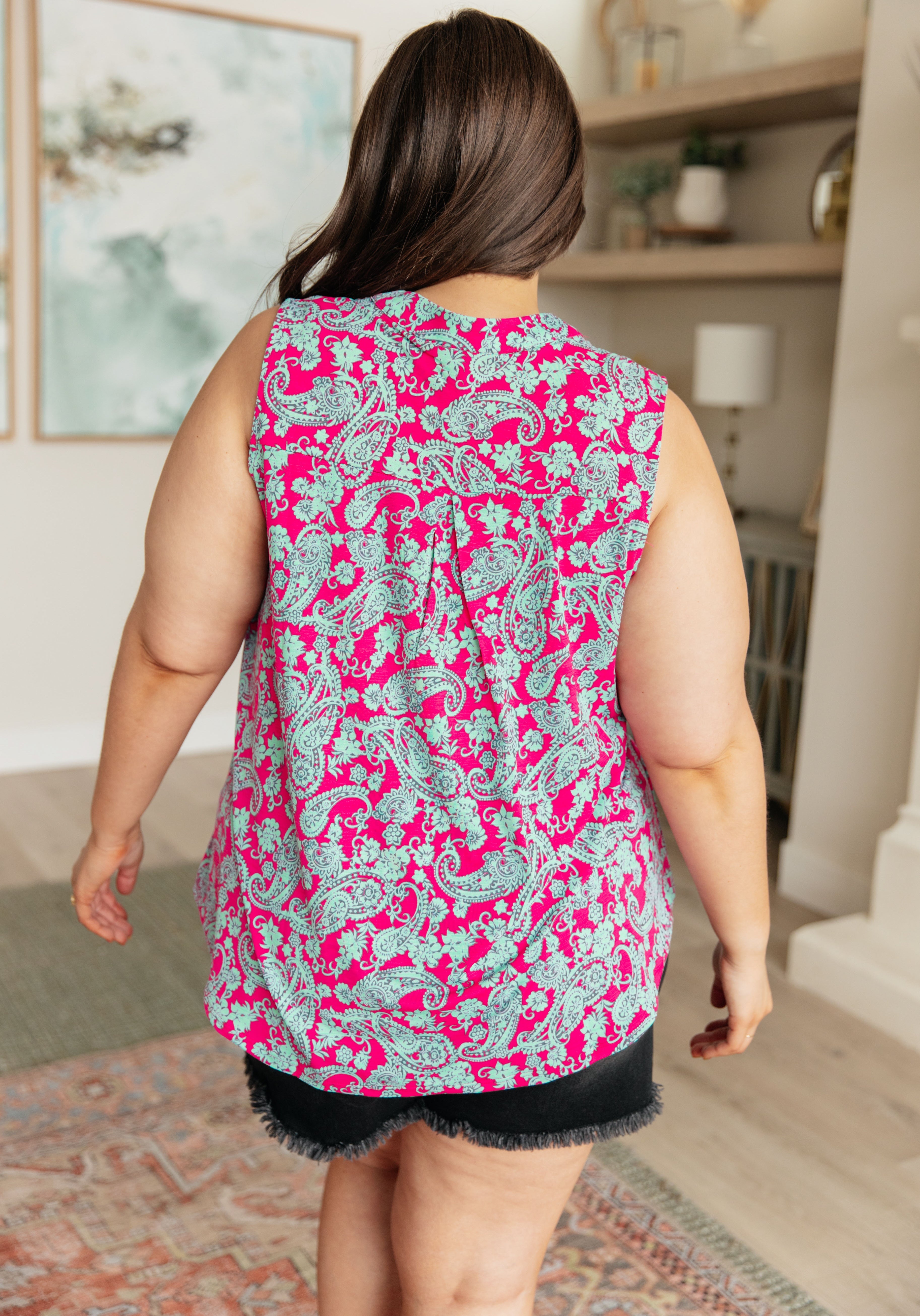 Lizzy Women's Floral Paisley Tank Top - Soft Pink & Mint Green Sleeveless Shirt for Summer, Beach, Yoga & Casual Wear