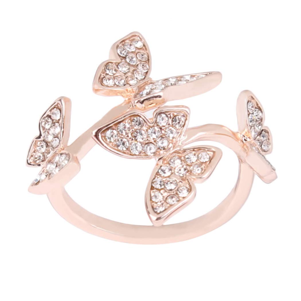 CH Women's Adjustable Butterfly Ring with Rhinestones - Rose Gold Jewelry for Graduation, Birthday, Bridal Gifts | Perfect for Parties, Weddings & Everyday Wear
