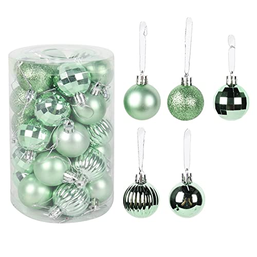 34pcs Light Green Christmas Tree Ornaments - Assorted Hanging Balls for Holiday Decor, Xmas Tree Pendants, New Year 2021 Gift & Noel Decorations | Perfect for Indoor Christmas Trees, Fireplace Mantels & Holiday Party Decorating