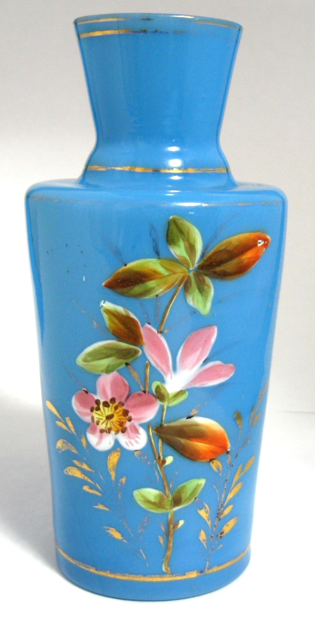 Antique Victorian Blue Bristol Glass Vase - Hand Painted Floral Design, England 1880-1890s | Perfect for Home Decor, Wedding Centerpiece & Vintage Collection