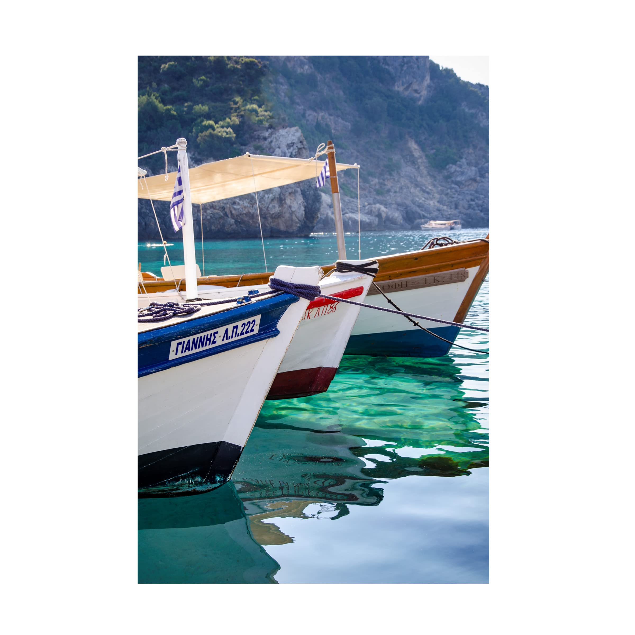 Laura DeNardo 'Workboats of Corfu Greece II' Canvas Wall Art Print - Modern Coastal Decor for Living Room, Bedroom & Office