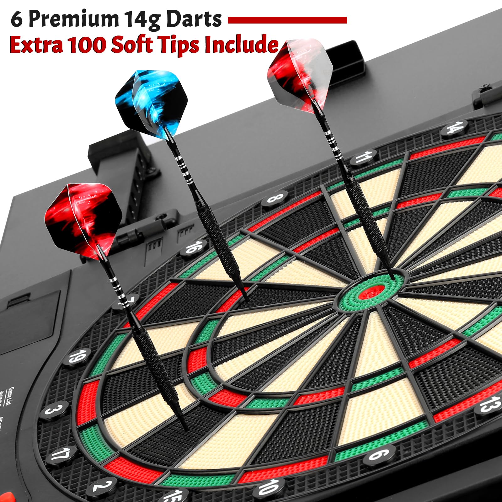 Electronic Dartboard Cabinet - Digital Soft Tip Dart Board Set with LED Scoreboard, 40 Games & 420 Variants, Includes 6 Darts & 100 Tips - Perfect for Home Game Rooms, Bars, and Family Entertainment